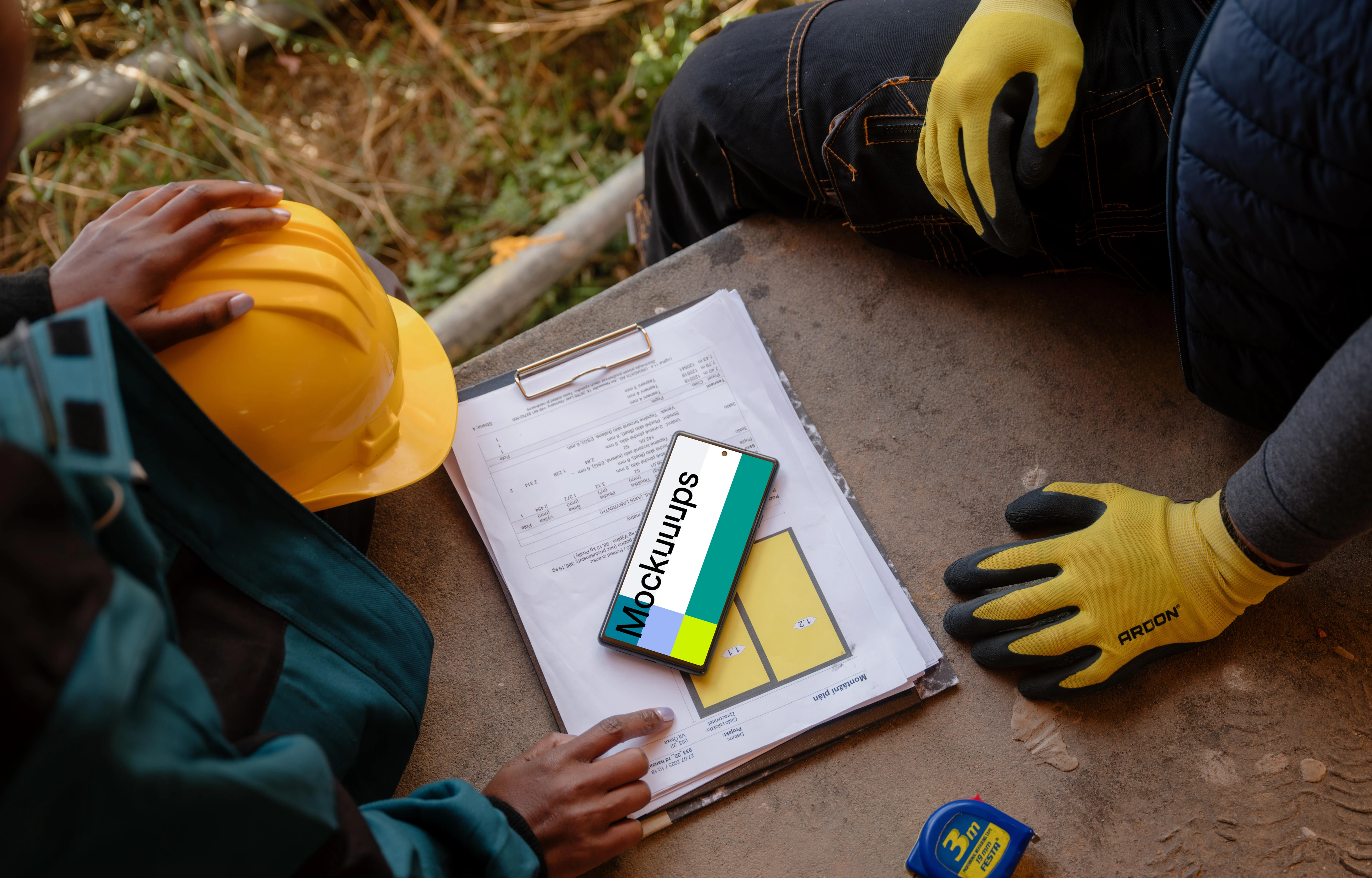 Google Pixel 6 mockup in construction environment