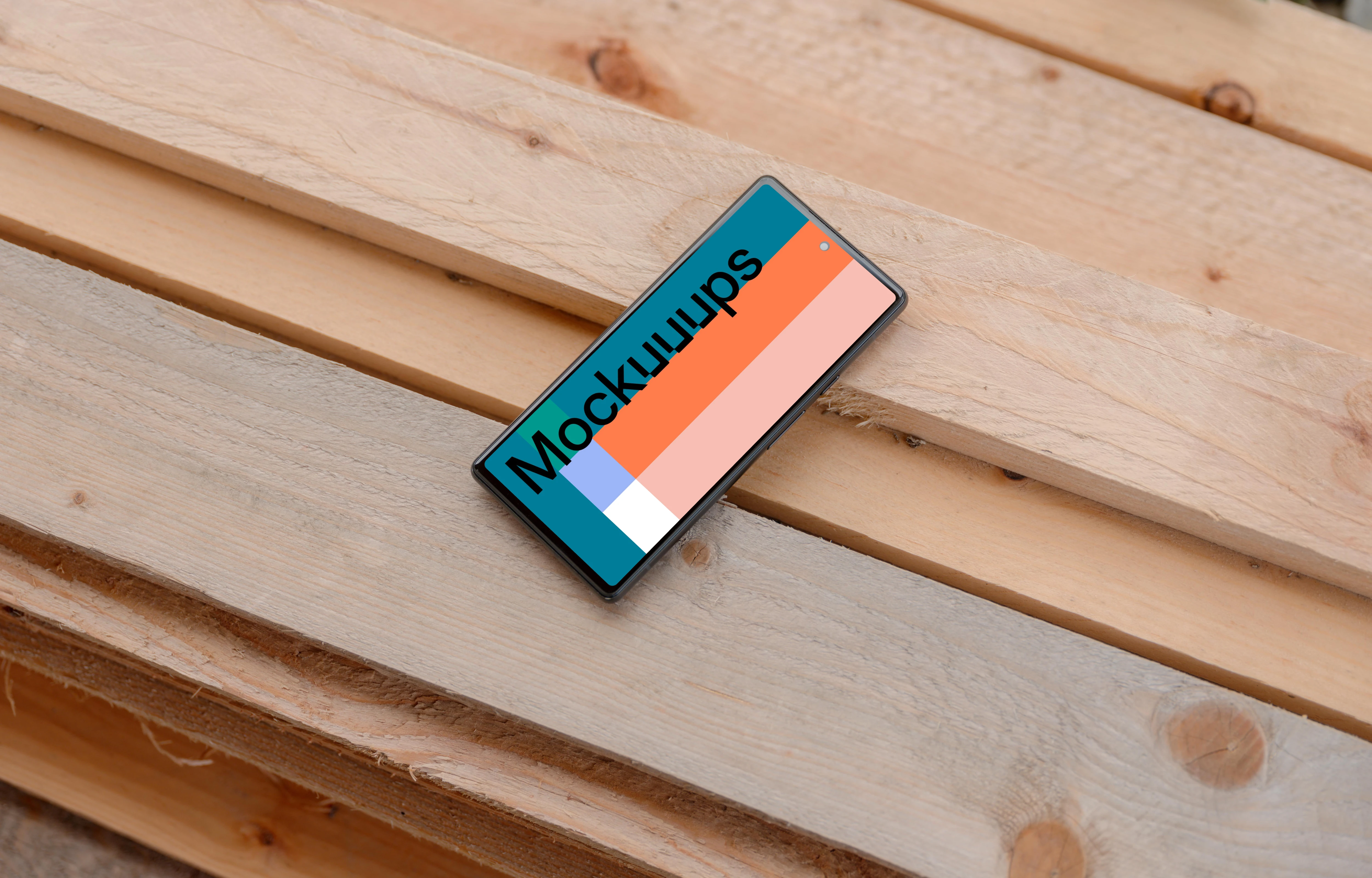 Google Pixel 6 mockup on wooden boards