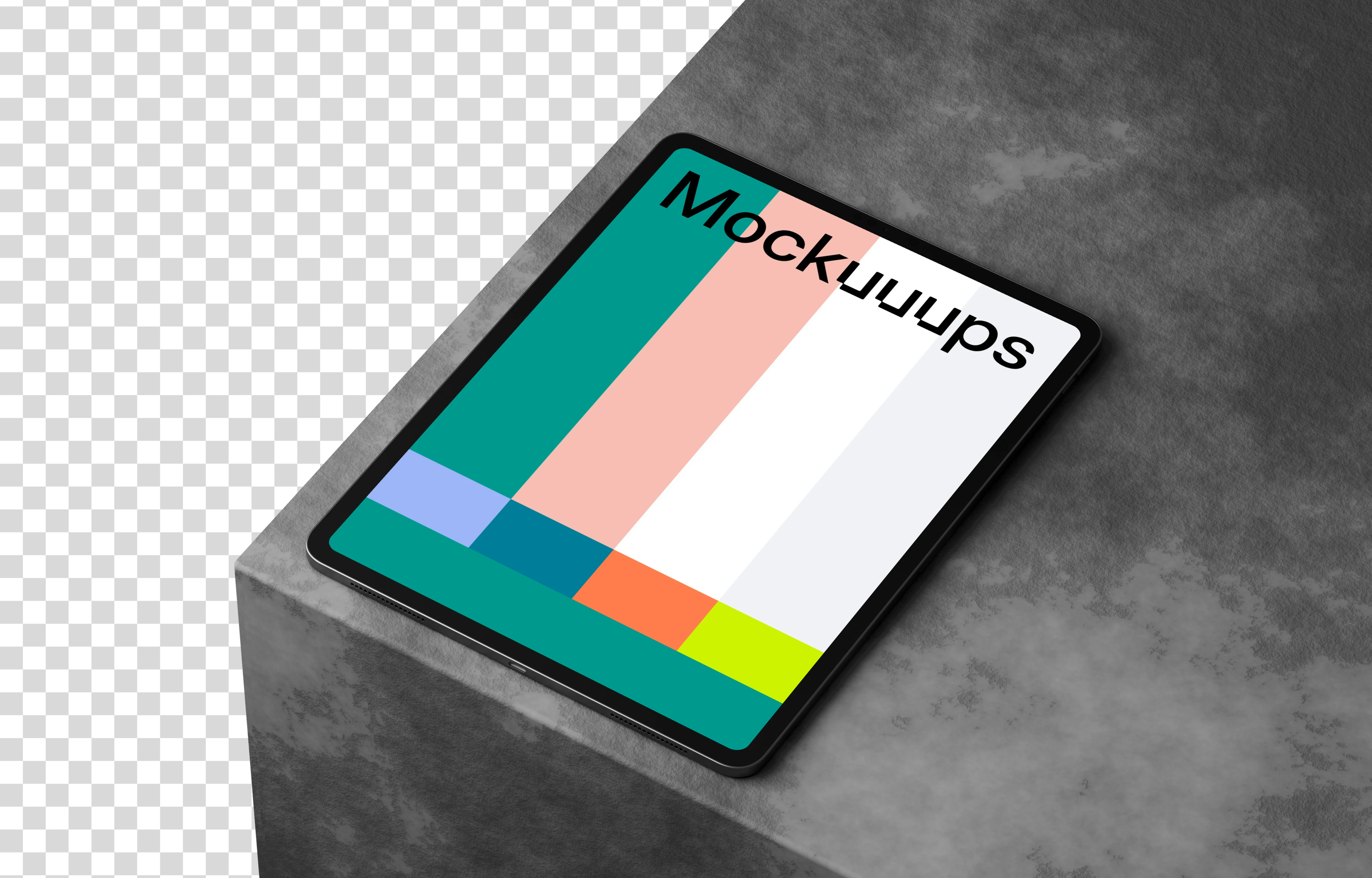 iPad Pro Mockup on Textured Rock Surface with Dramatic Shadows