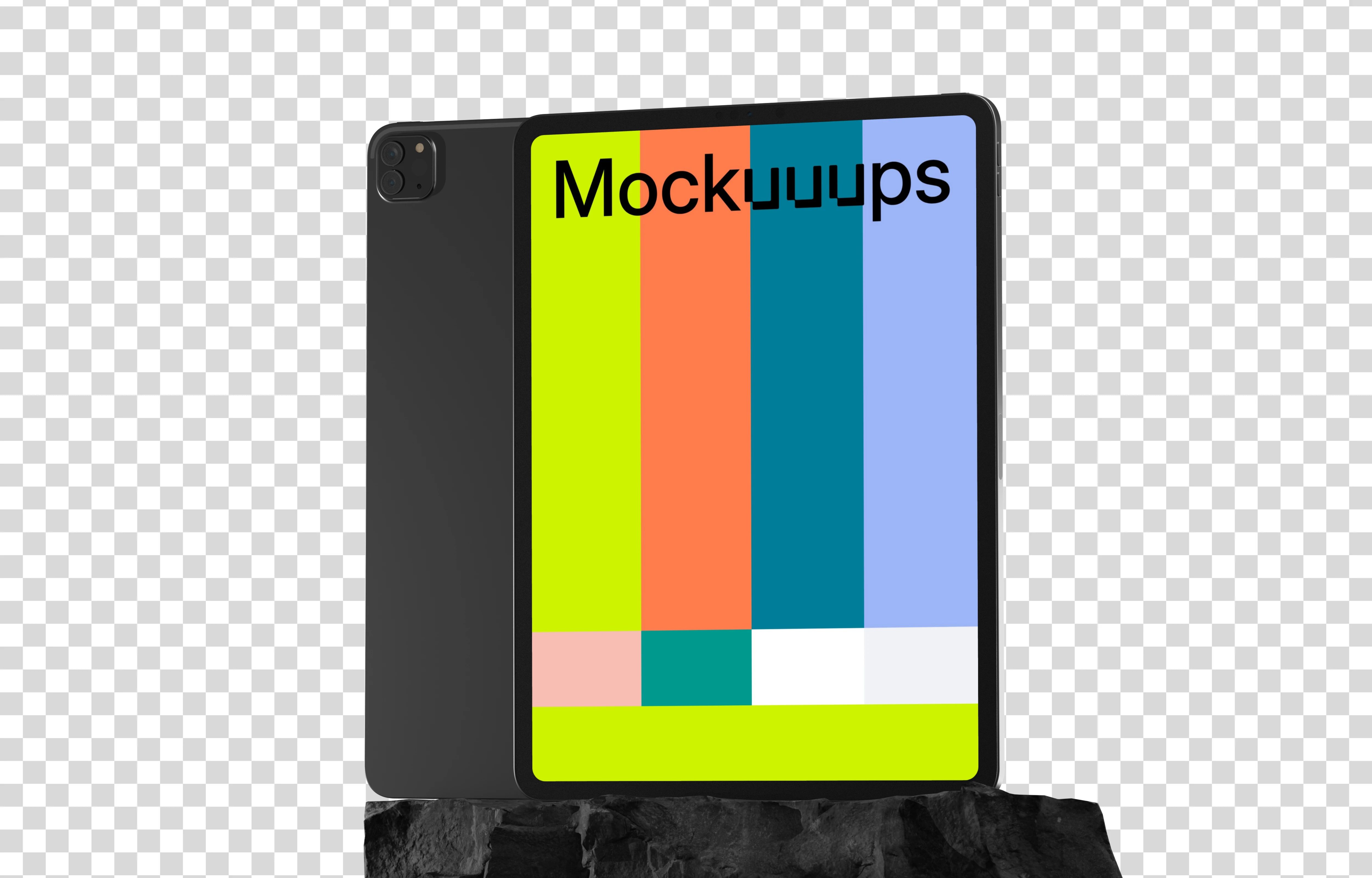 iPad Pro Mockup with Rock Base and Isometric Shadow