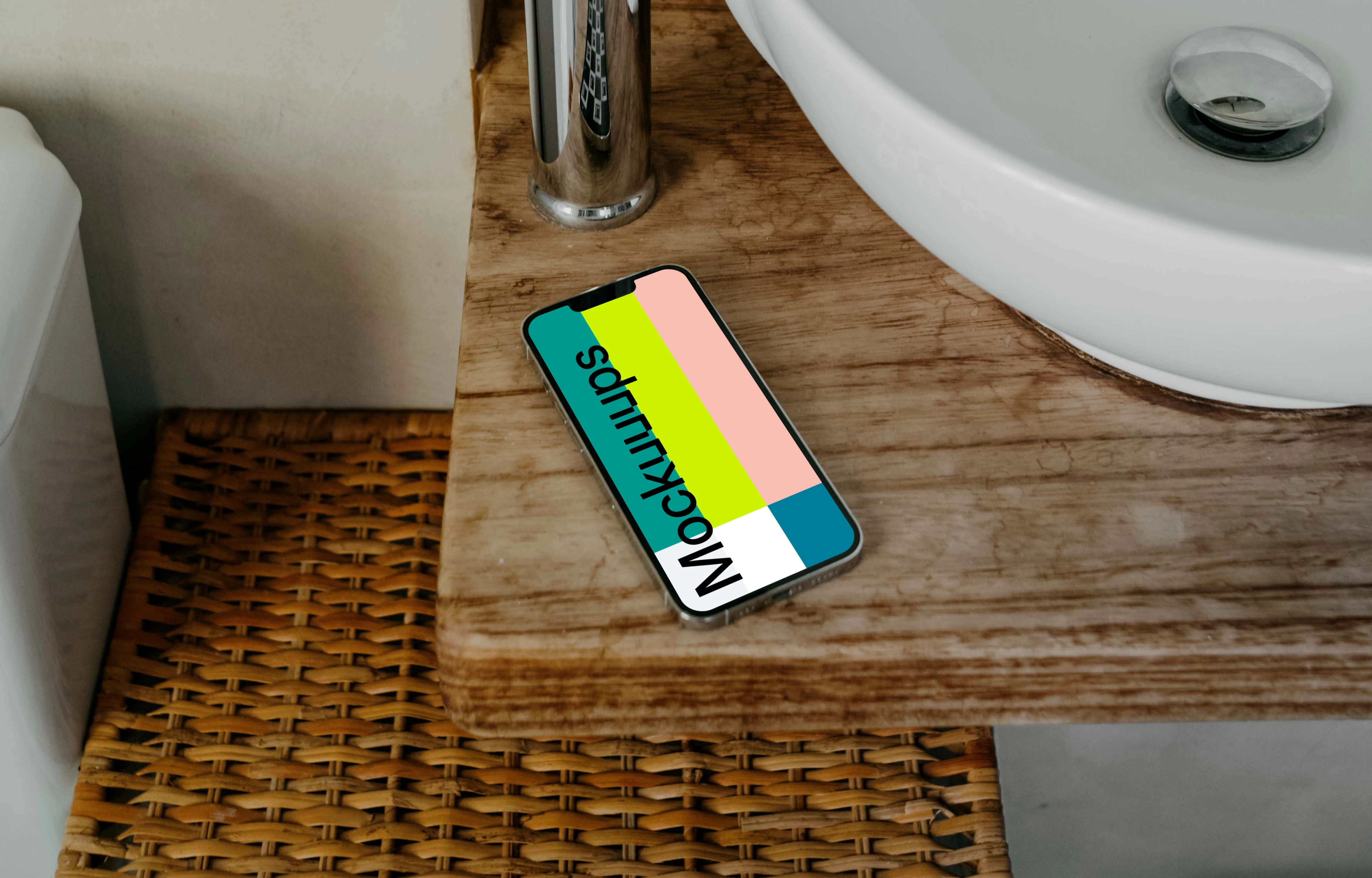 iPhone 13 Pro mockup on a wooden table