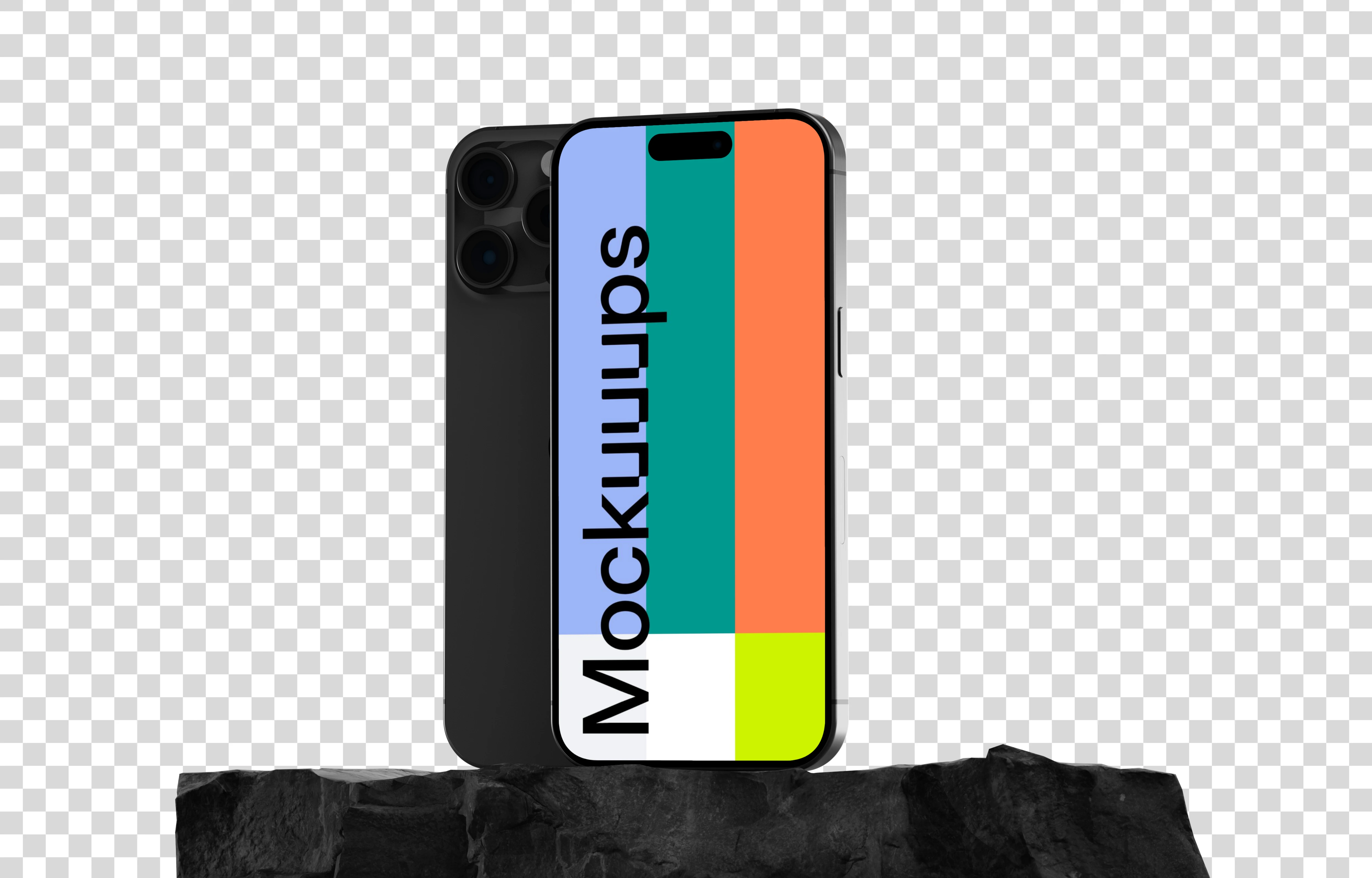 iPhone 15 Pro mockup on textured rock platform