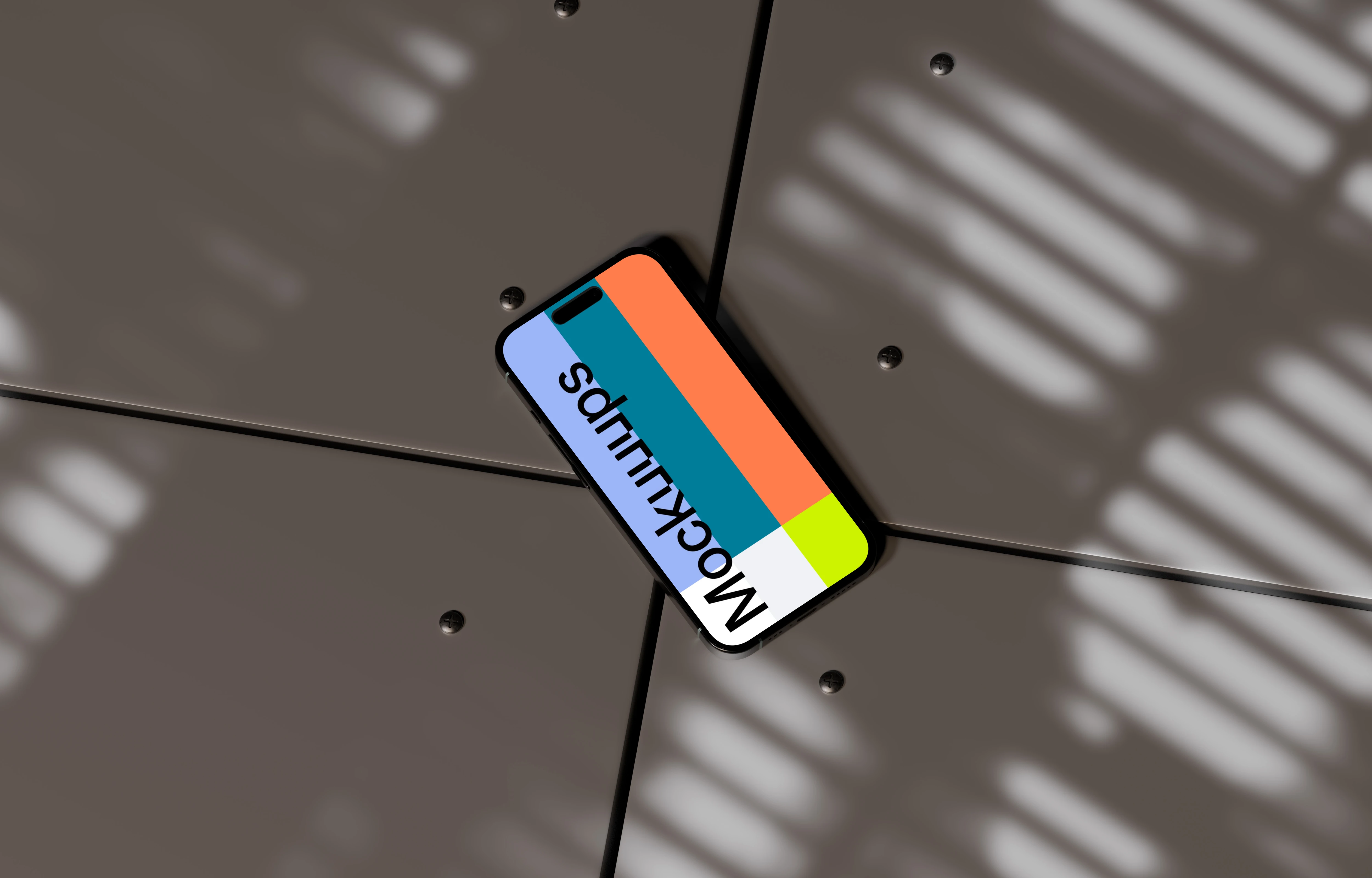 iPhone 16 mockup on a geometric surface