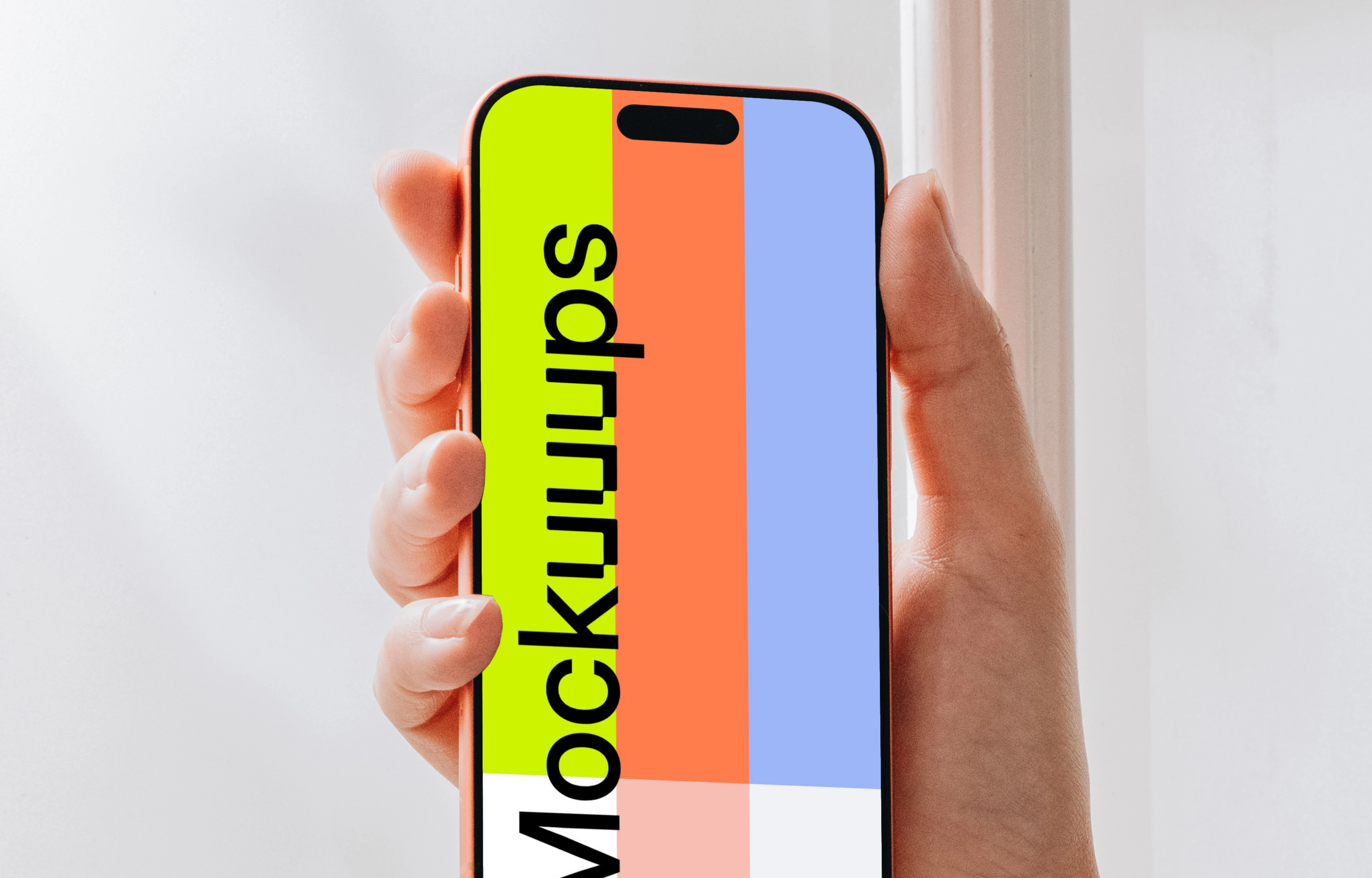 iPhone 17 Pro mockup held by a hand near a window
