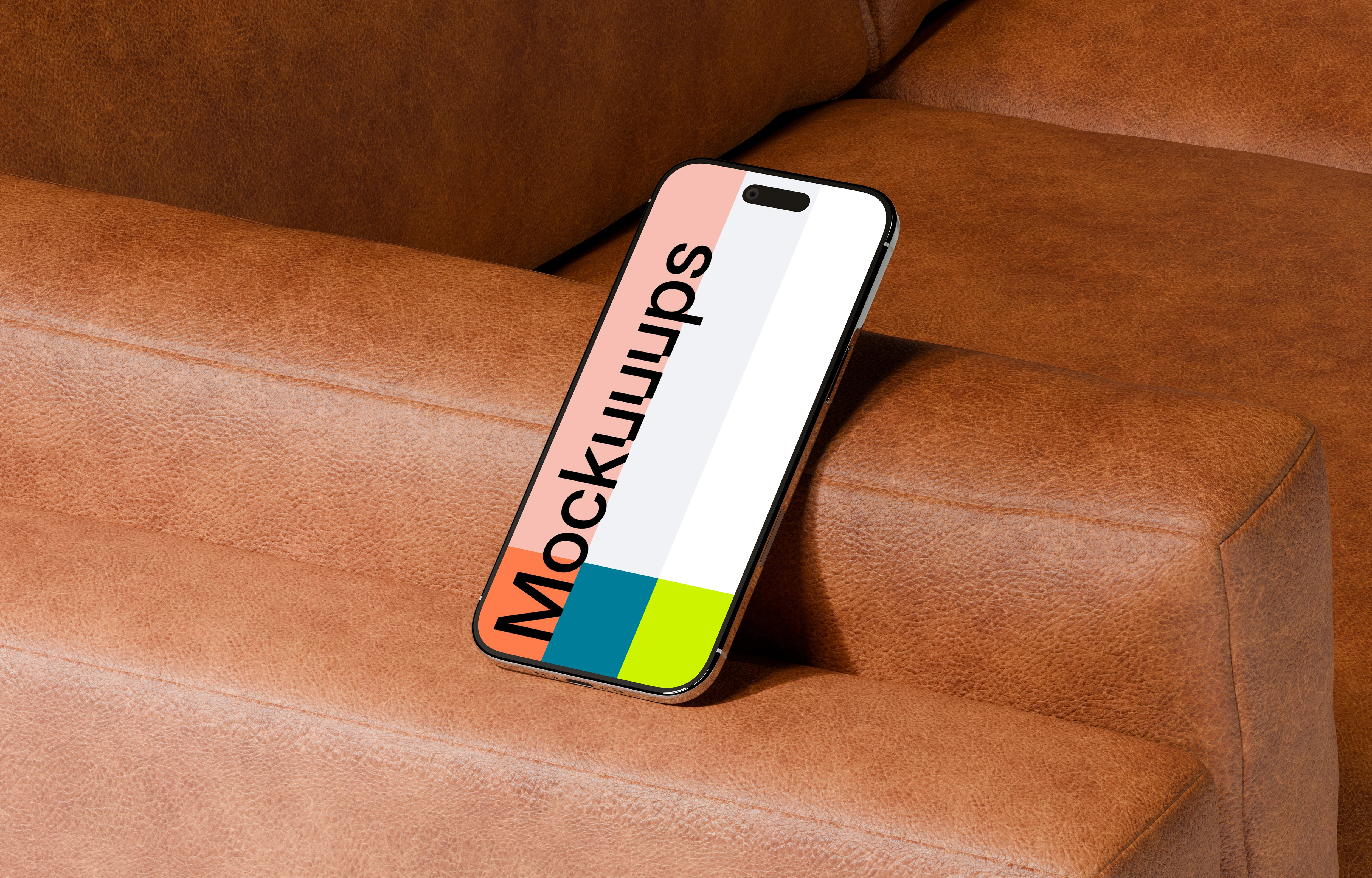 iPhone Air mockup on a leather sofa