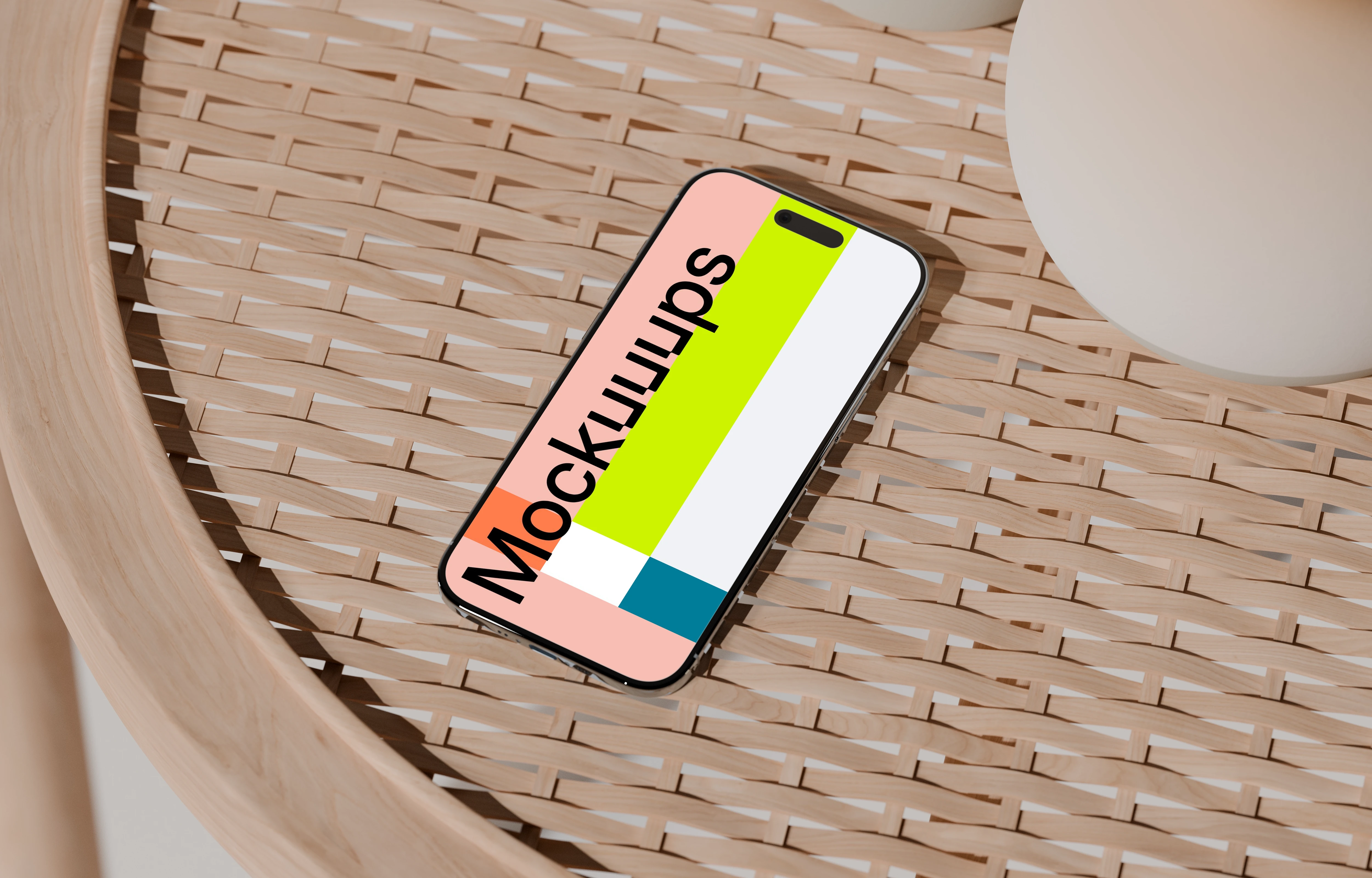 iPhone Air mockup on woven wooden table