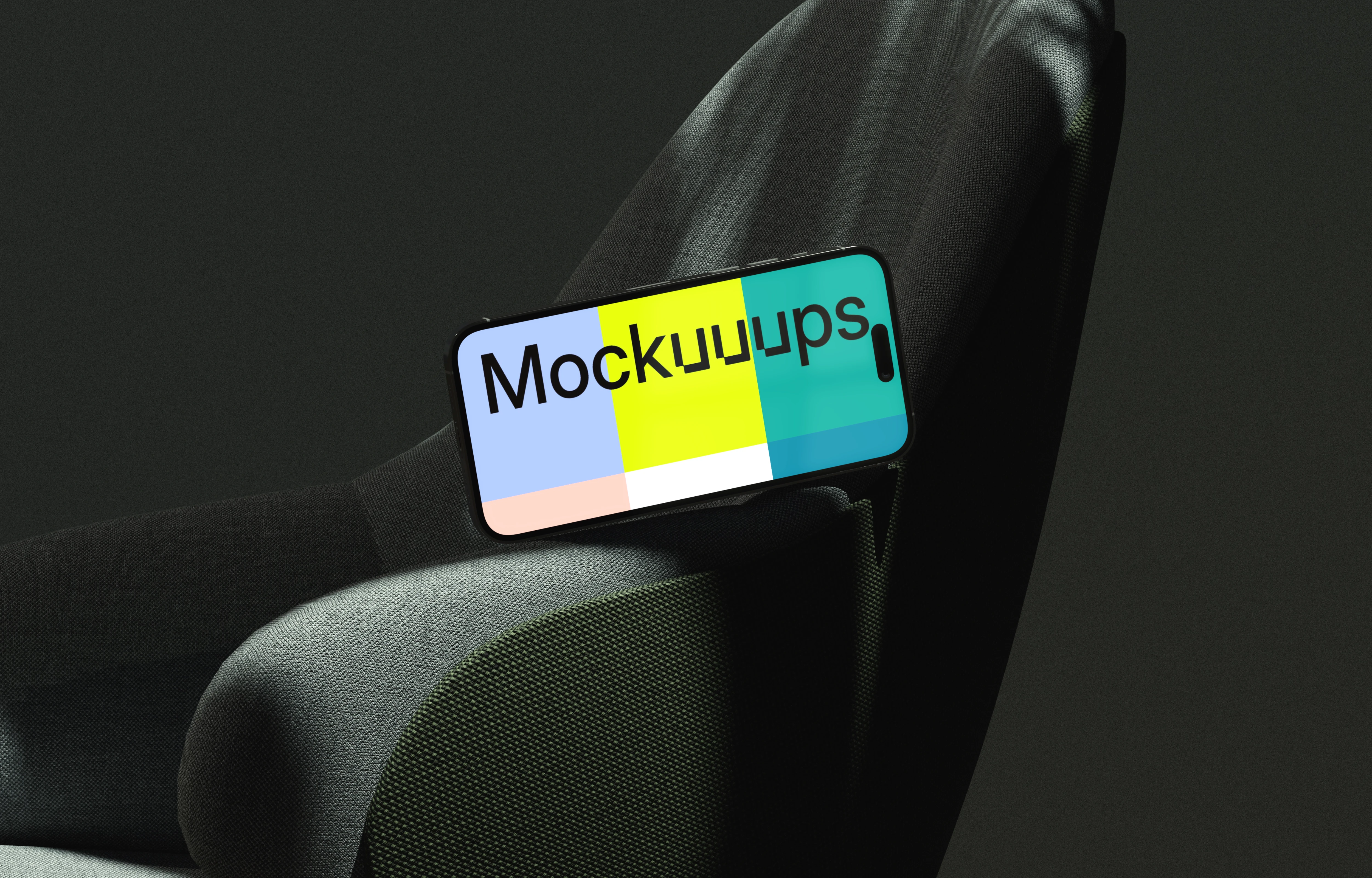 iPhone mockup on a modern fabric chair