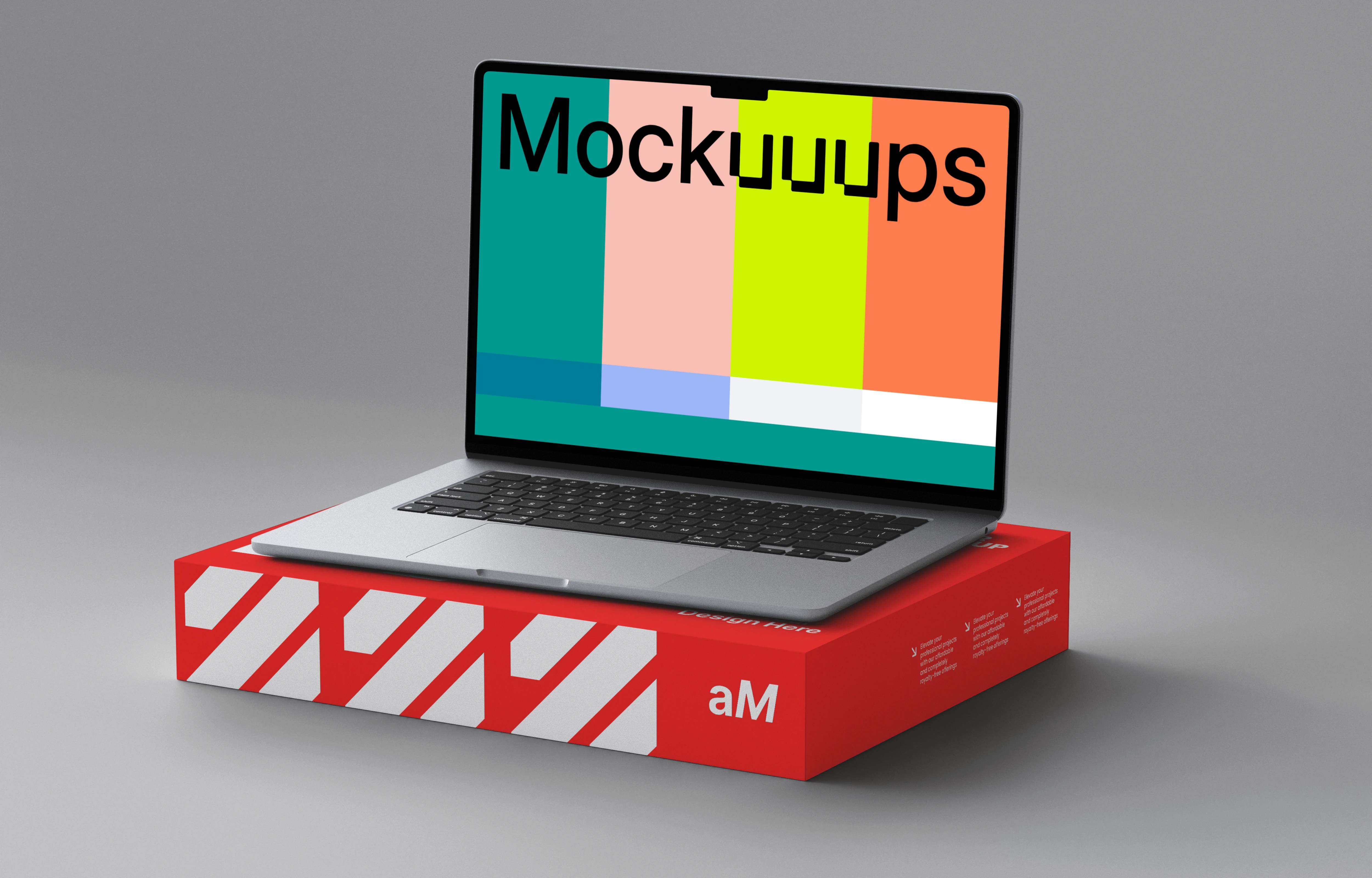 MacBook Air mockup on a branded red box