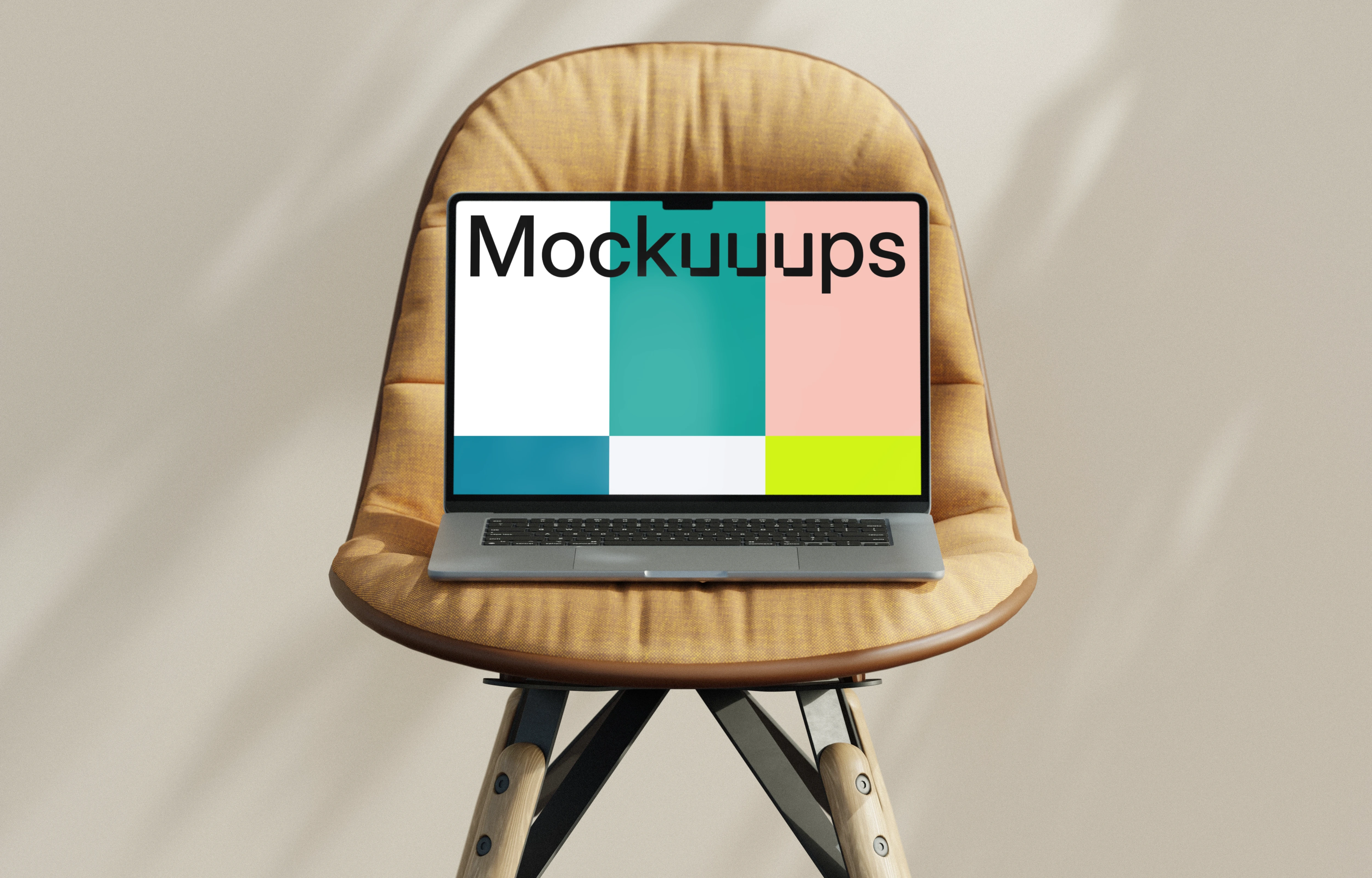 MacBook Air mockup on a modern chair