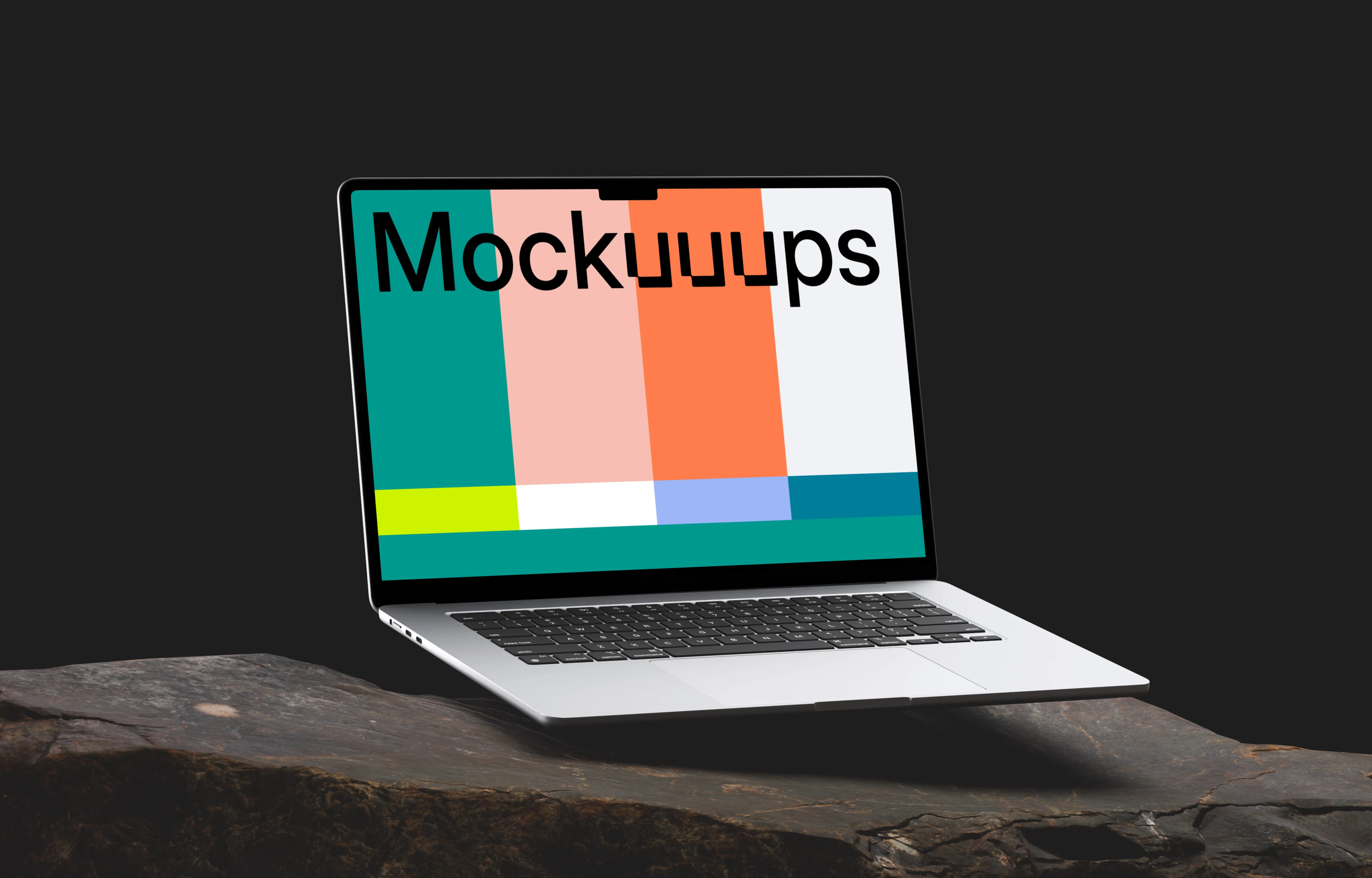 MacBook Air mockup on a rugged stone surface