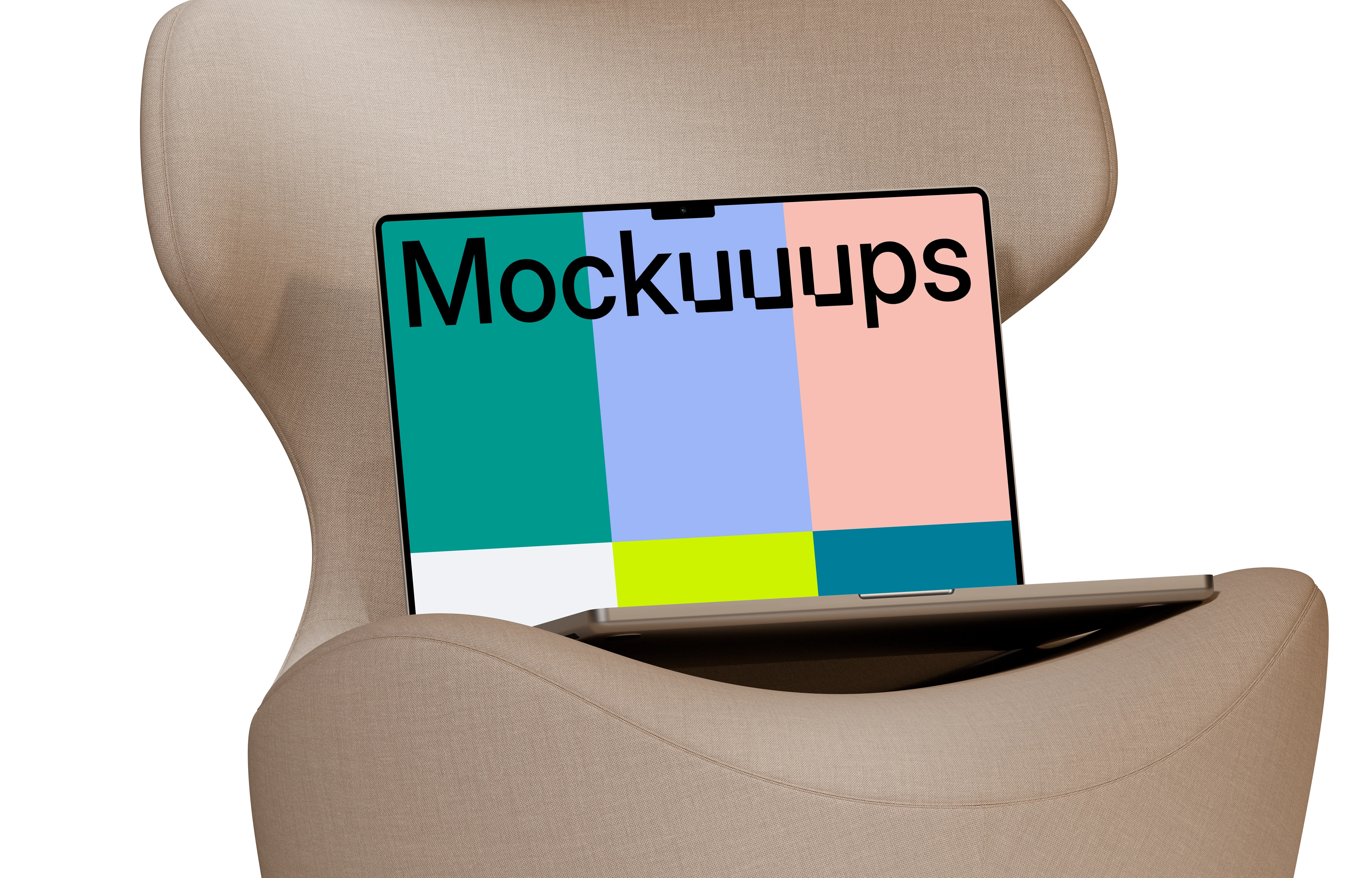 MacBook Pro 14" mockup on a modern armchair