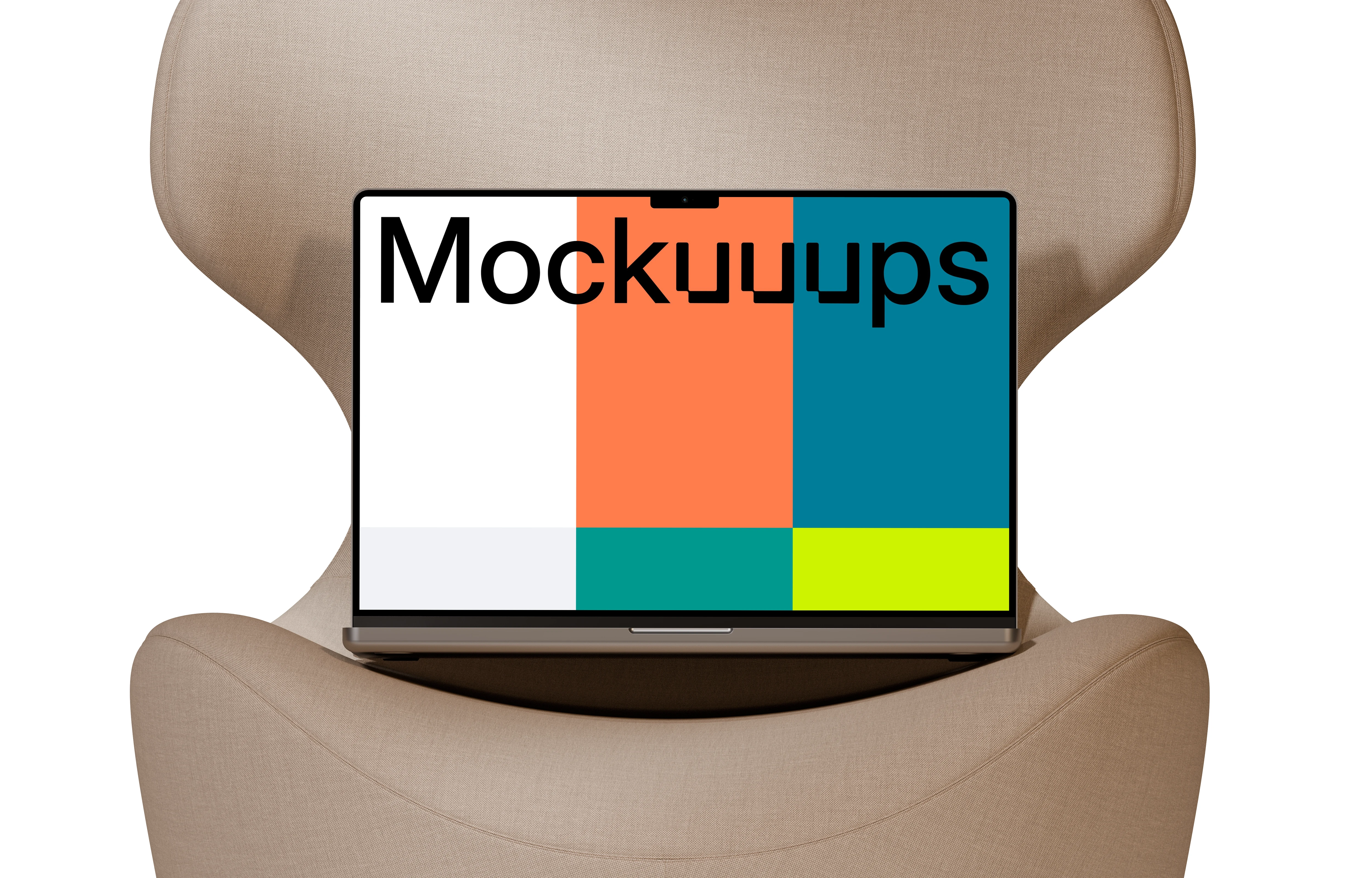 MacBook Pro 14" mockup on a modern chair