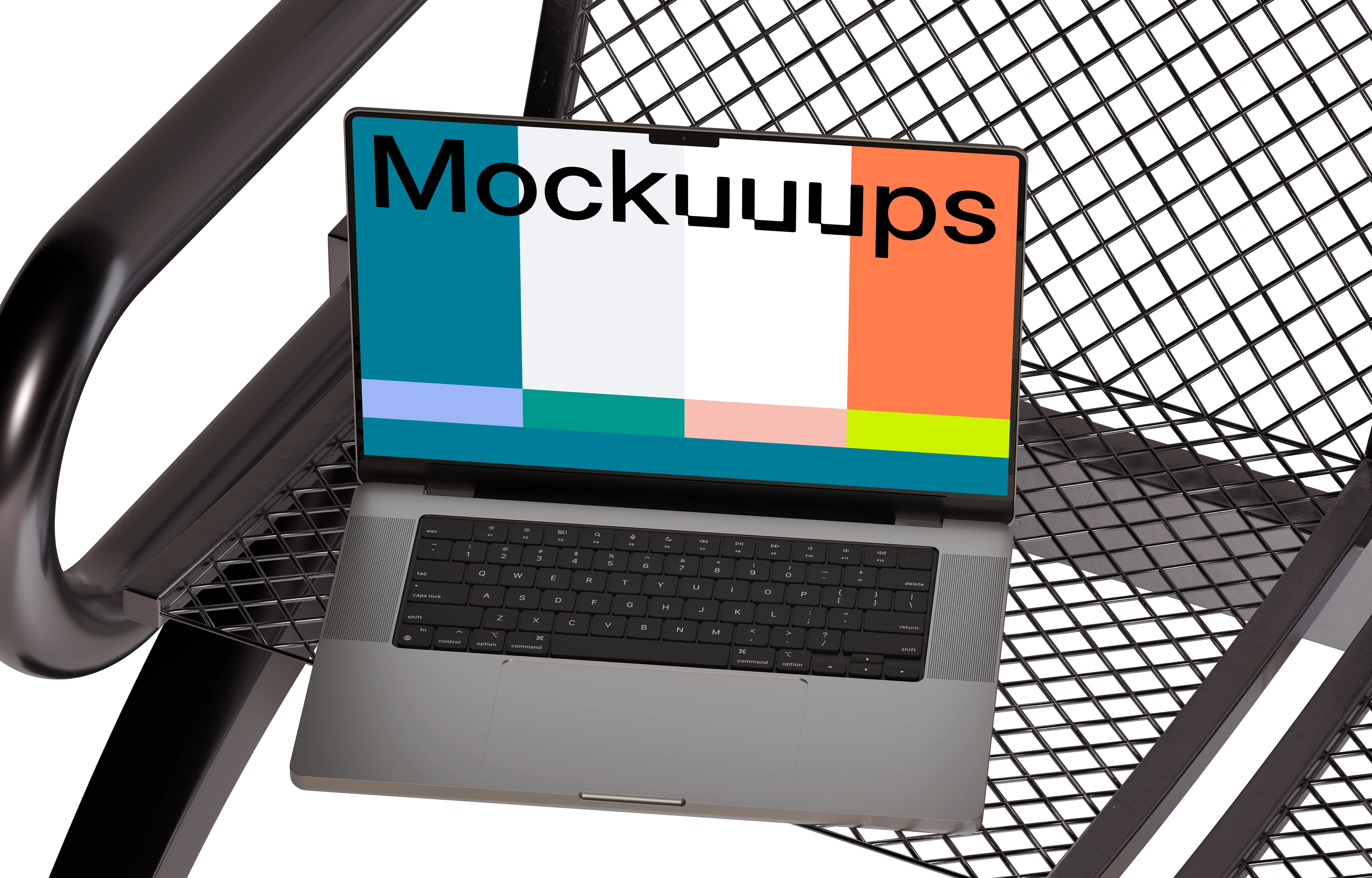 MacBook Pro mockup on a modern metal chair