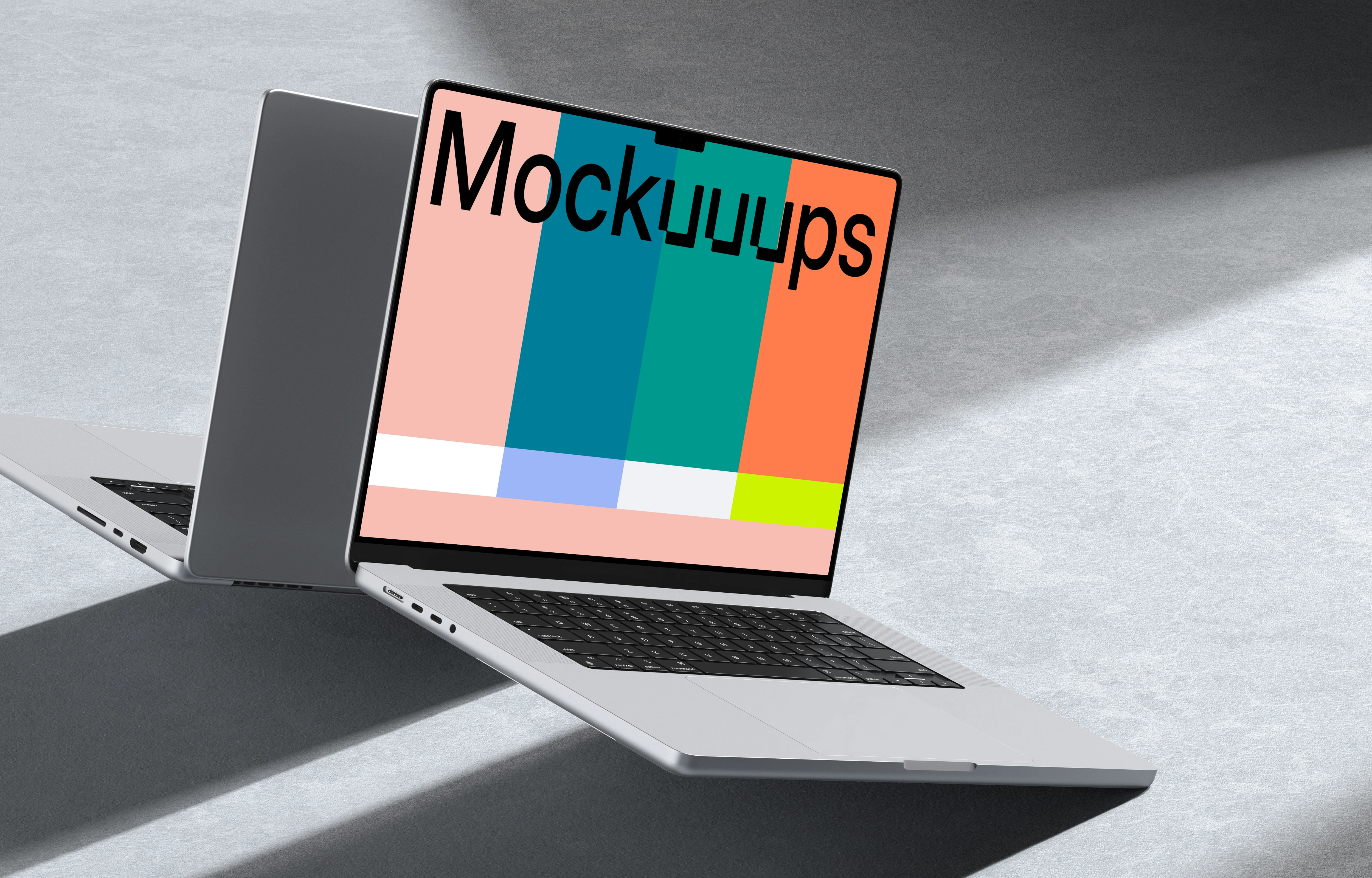 MacBook Pro mockup on textured surface with dynamic shadows