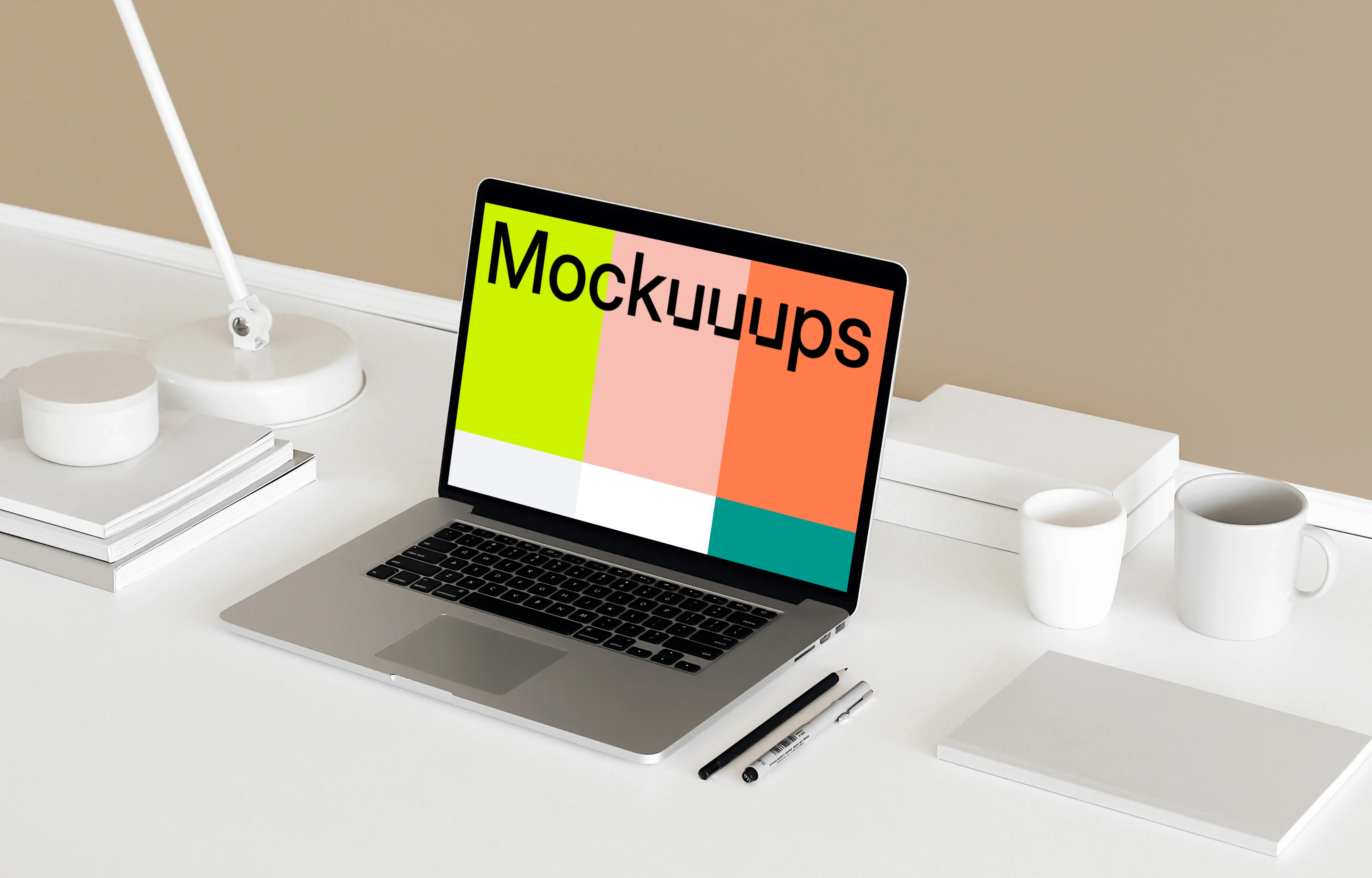 MacBook Pro mockup on the minimalistic table