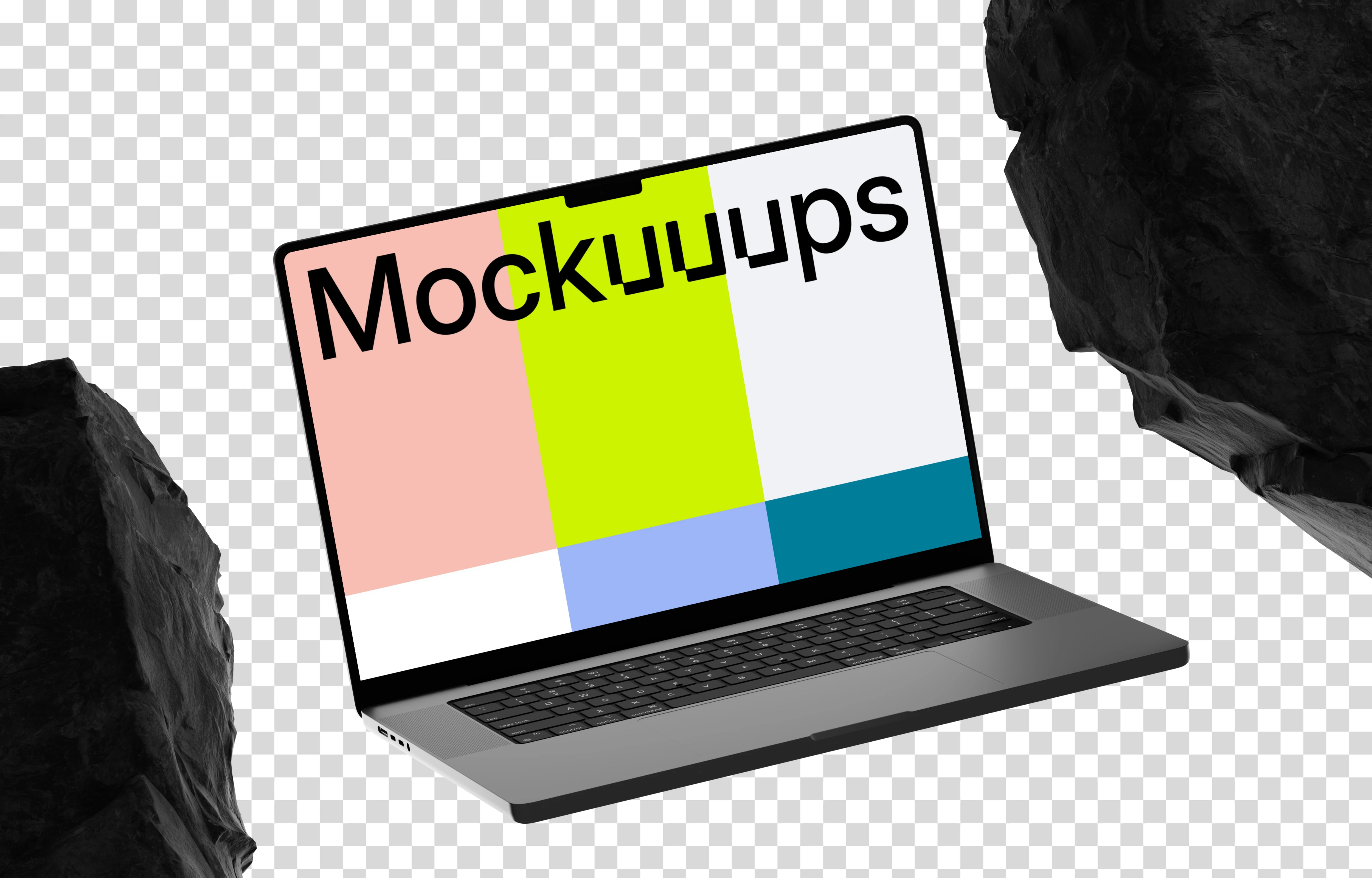 MacBook Pro mockup with rocky shadows