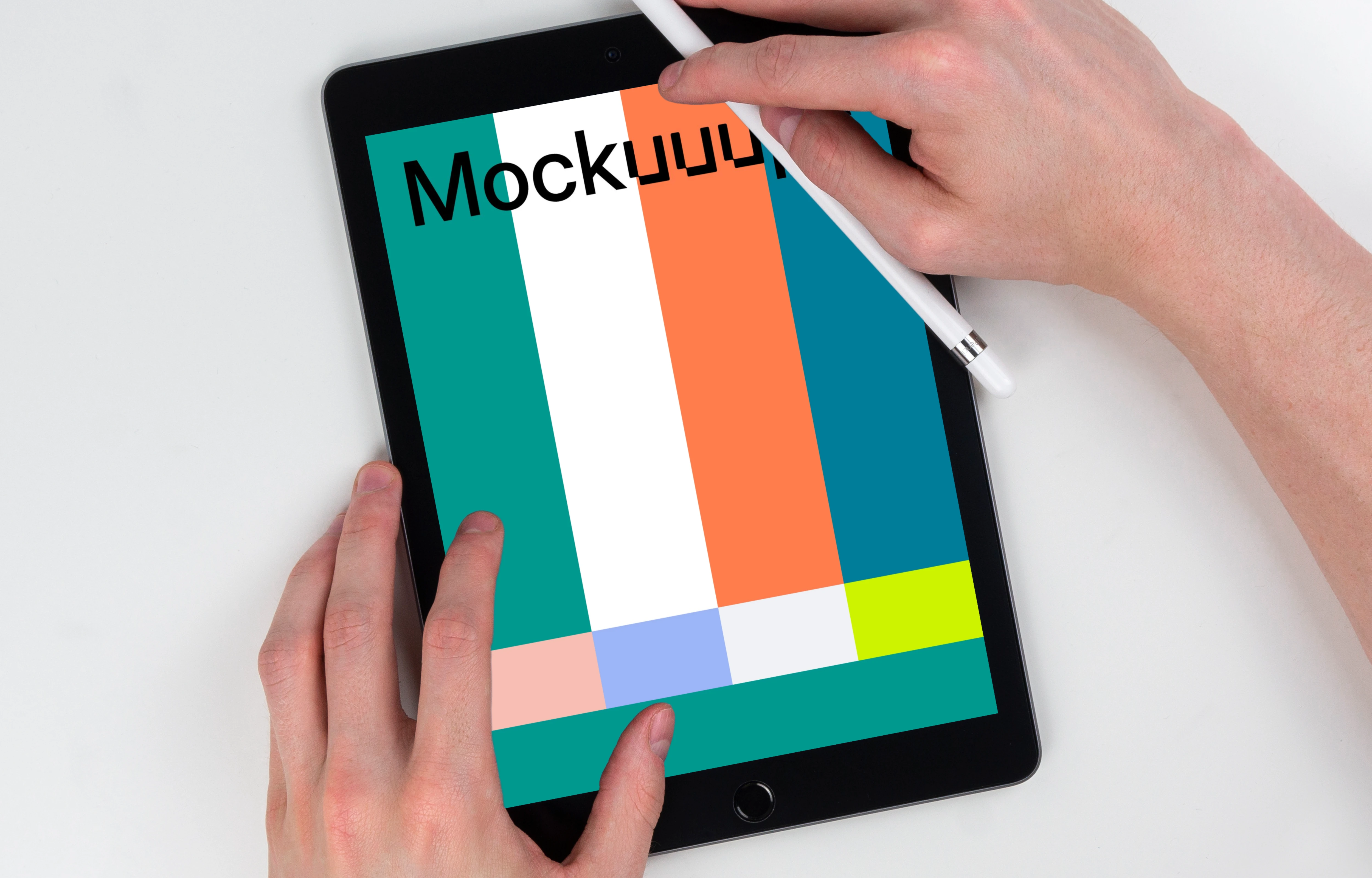 Male hands drawing on iPad Mini mockup