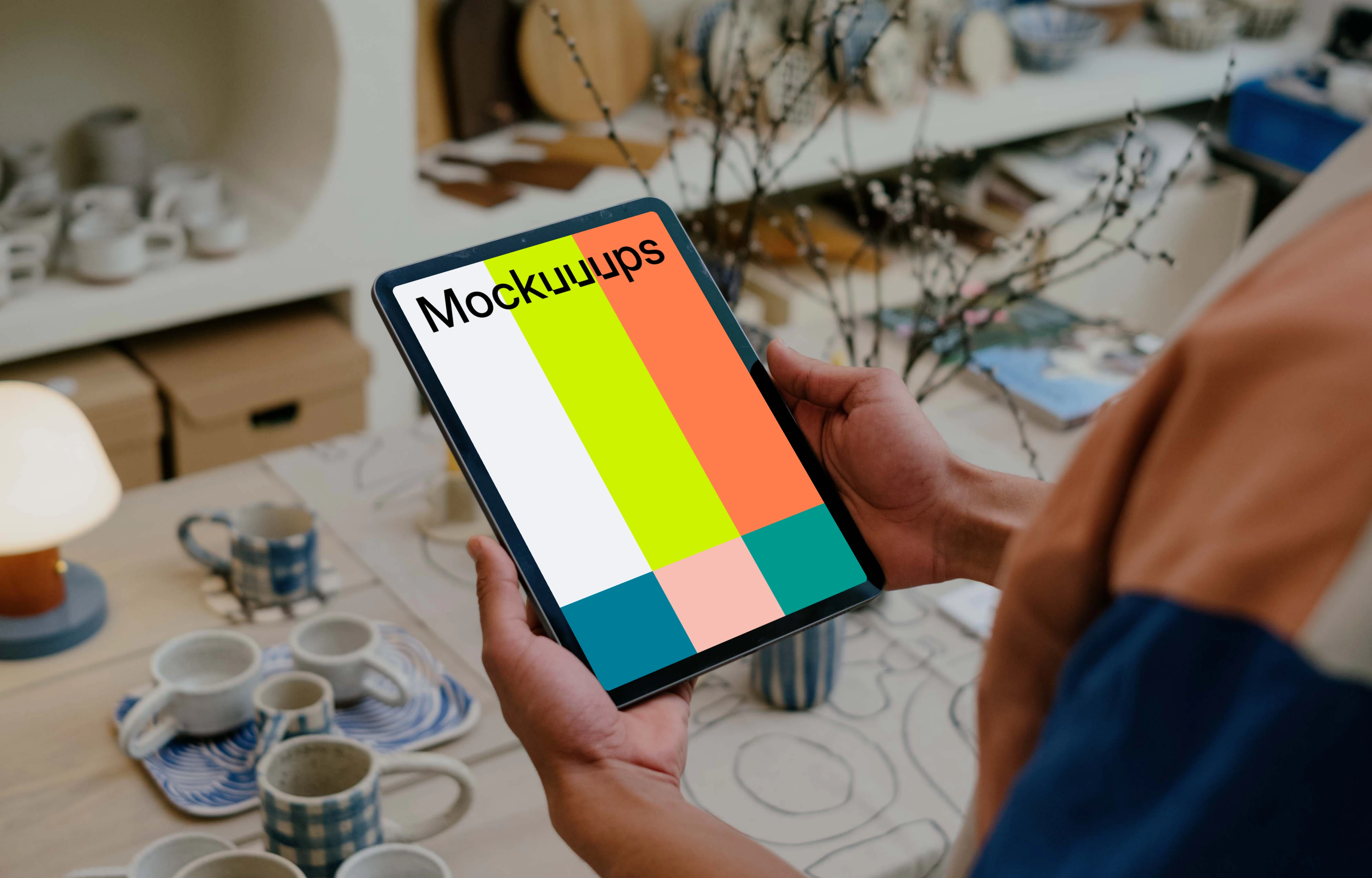 Person reading on tablet mockup