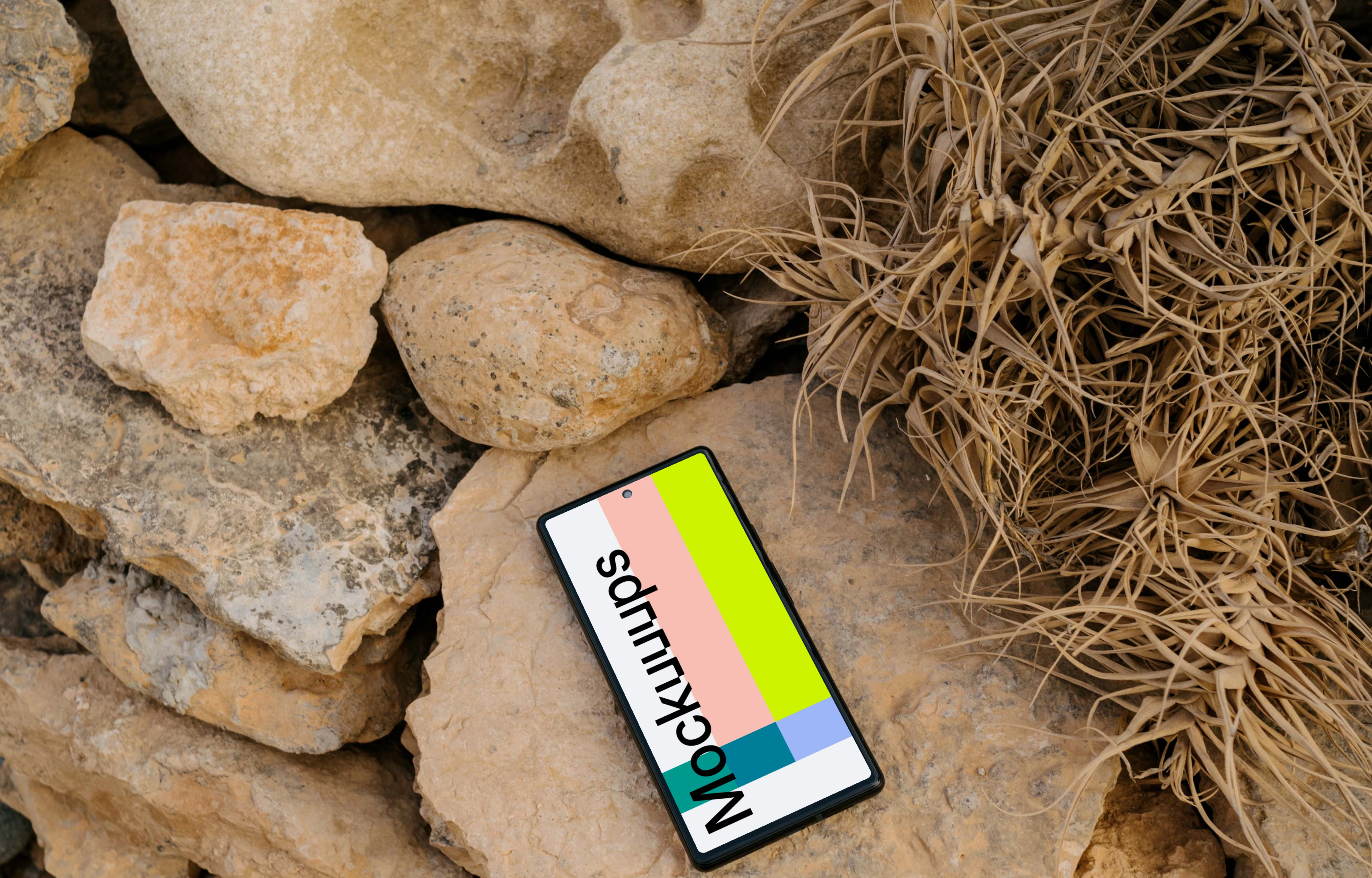 Pixel 6 mockup on rocks