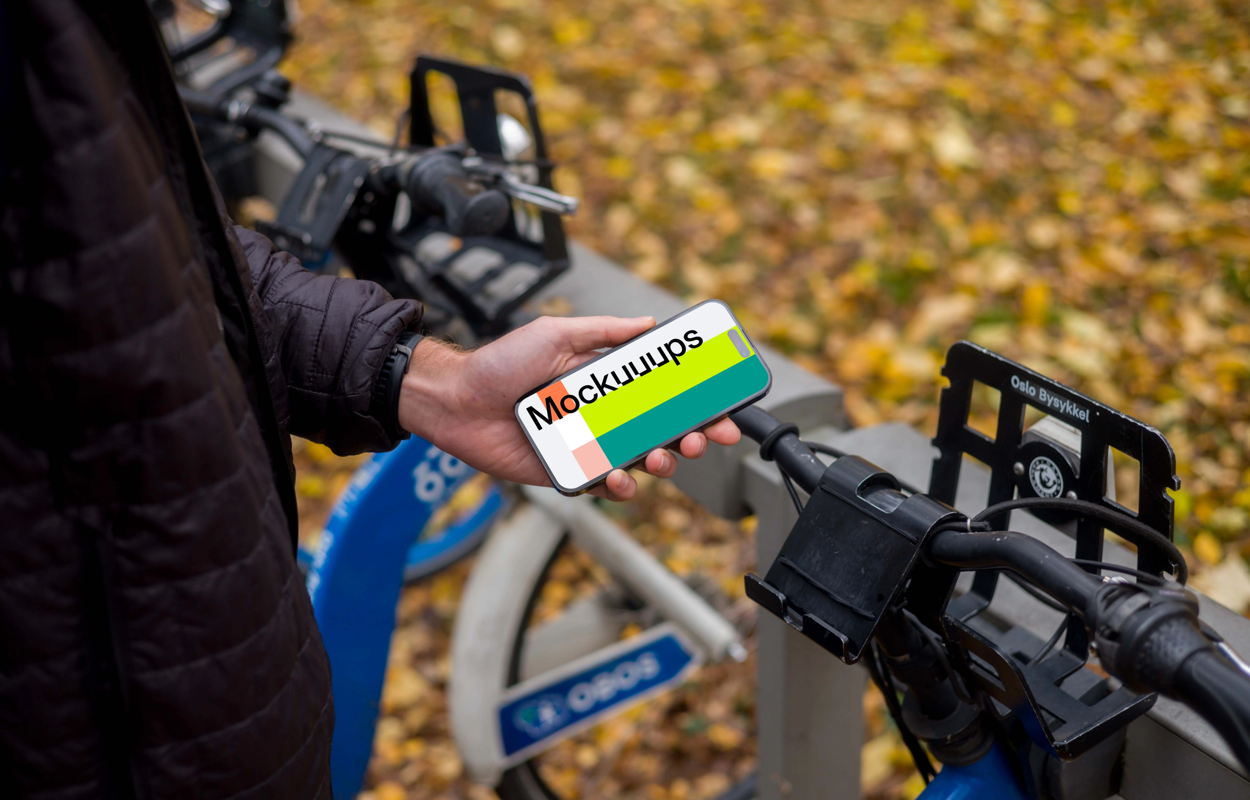 Renting a city bike with smartphone mockup