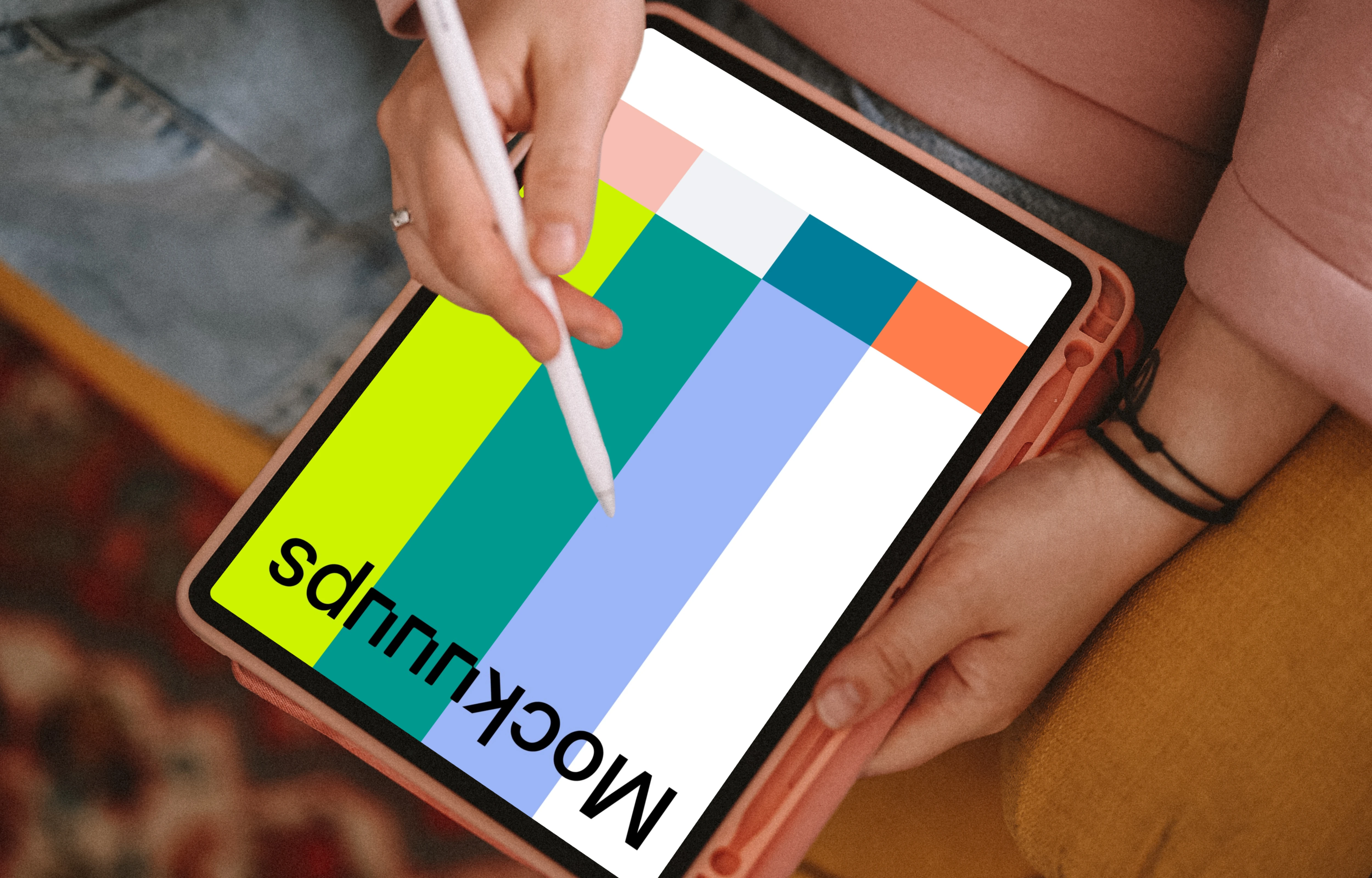 Woman working on the iPad Air mockup