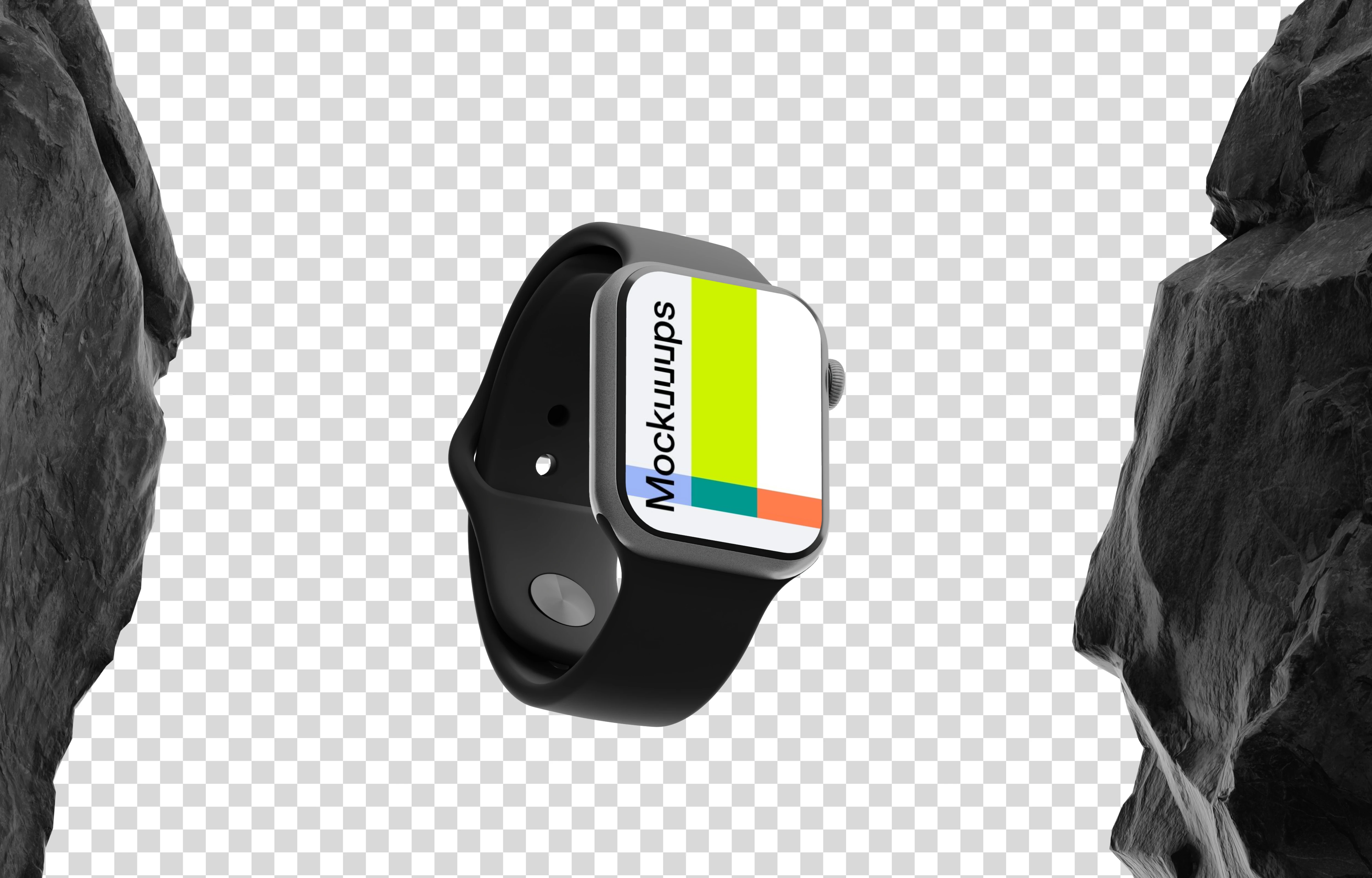 Apple Watch mockup with textured rock background