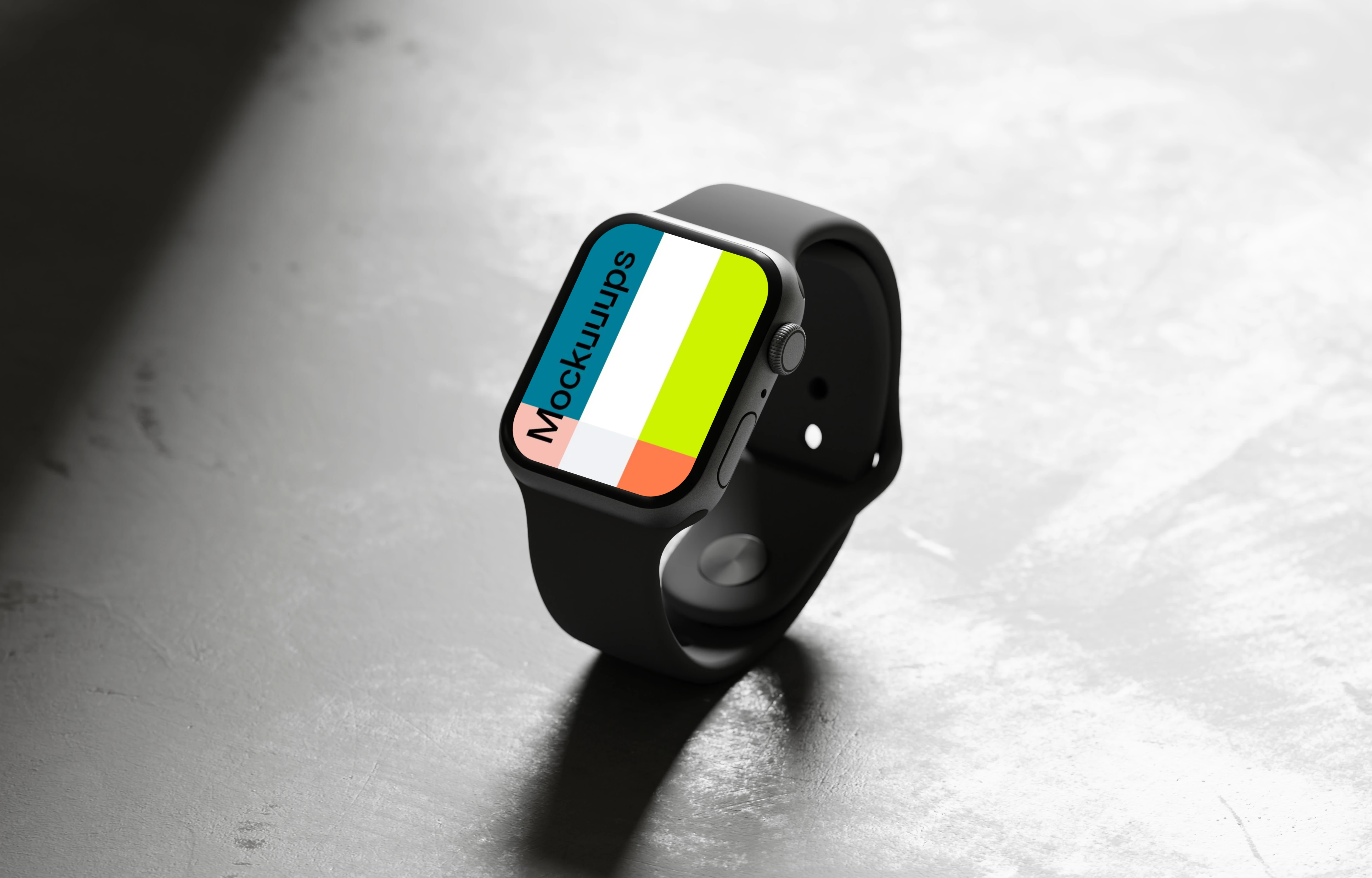 Apple Watch Series 9 mockup on textured surface with dramatic lighting
