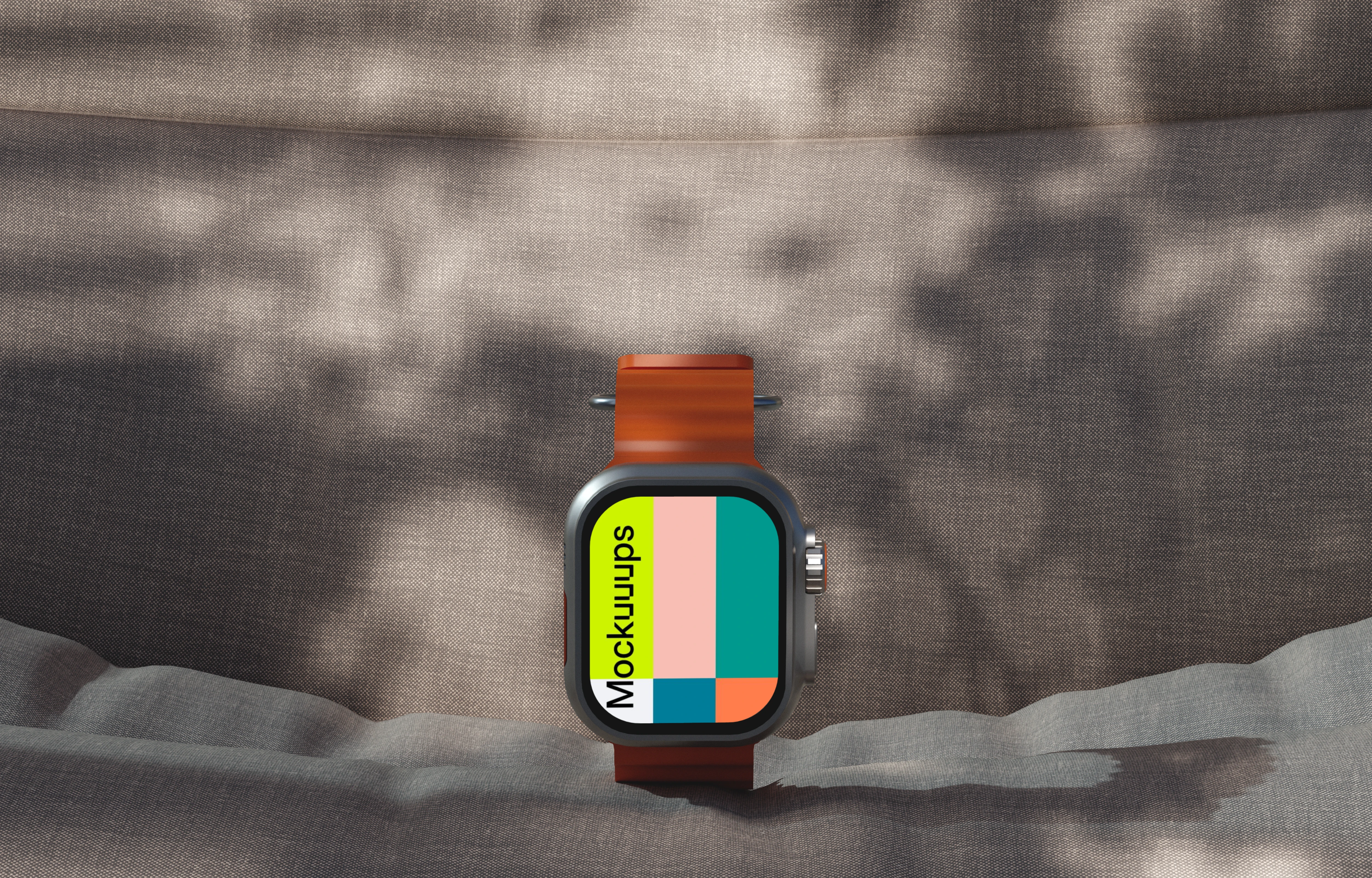 Apple Watch Ultra mockup on textured fabric with natural shadows