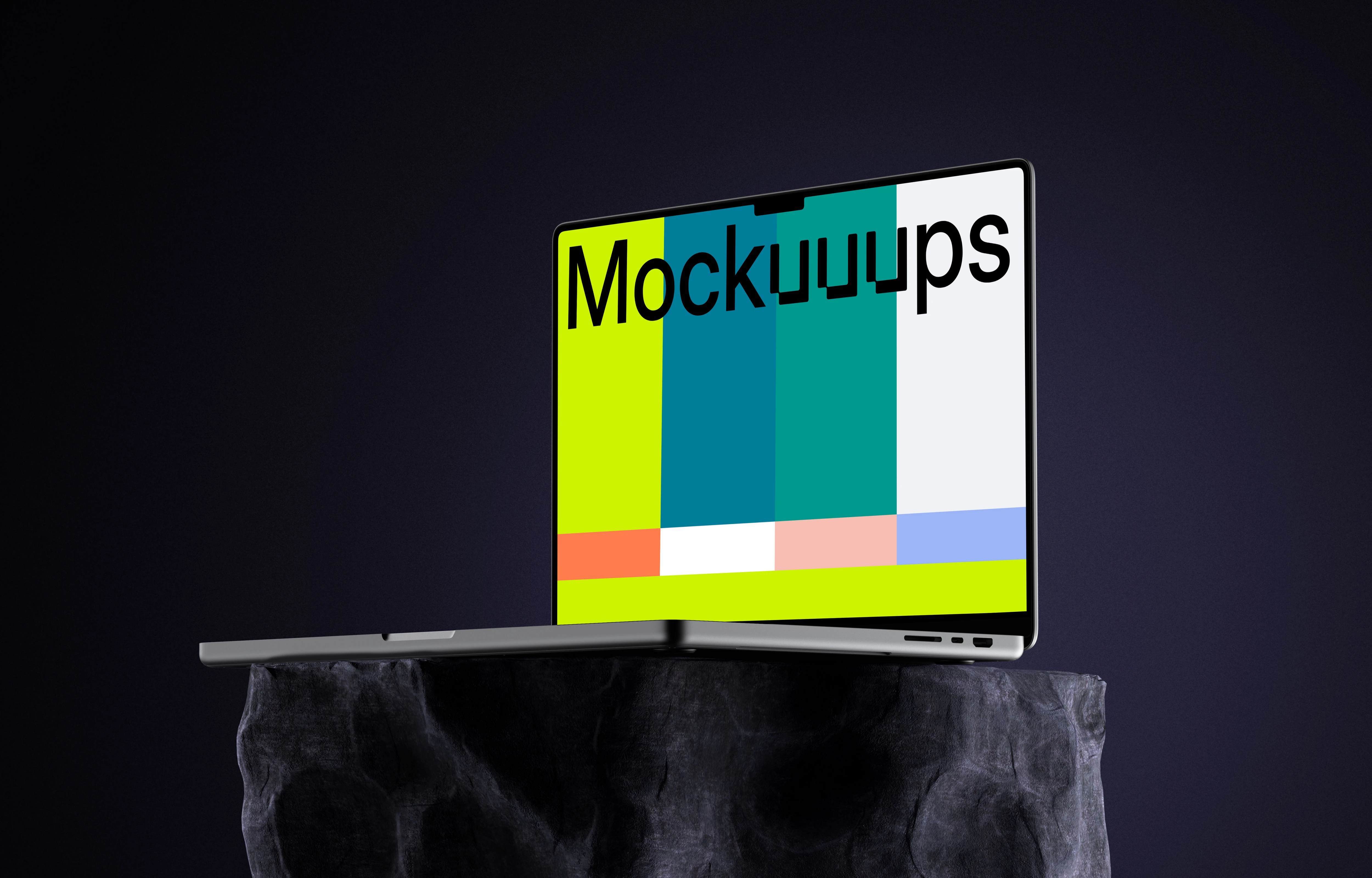Free MacBook Pro mockup on stone pedestal