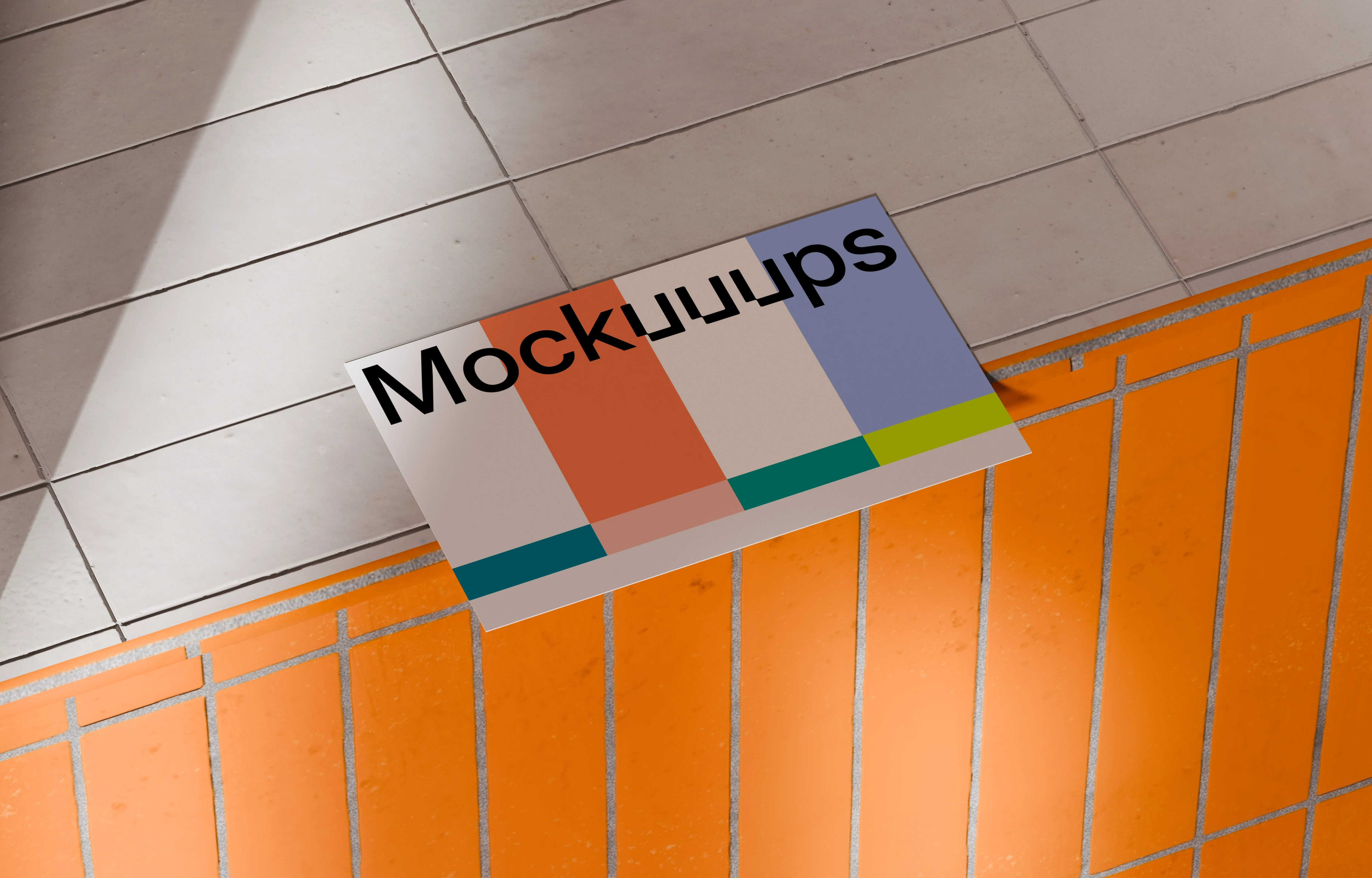 Business card mockup on a tiled surface