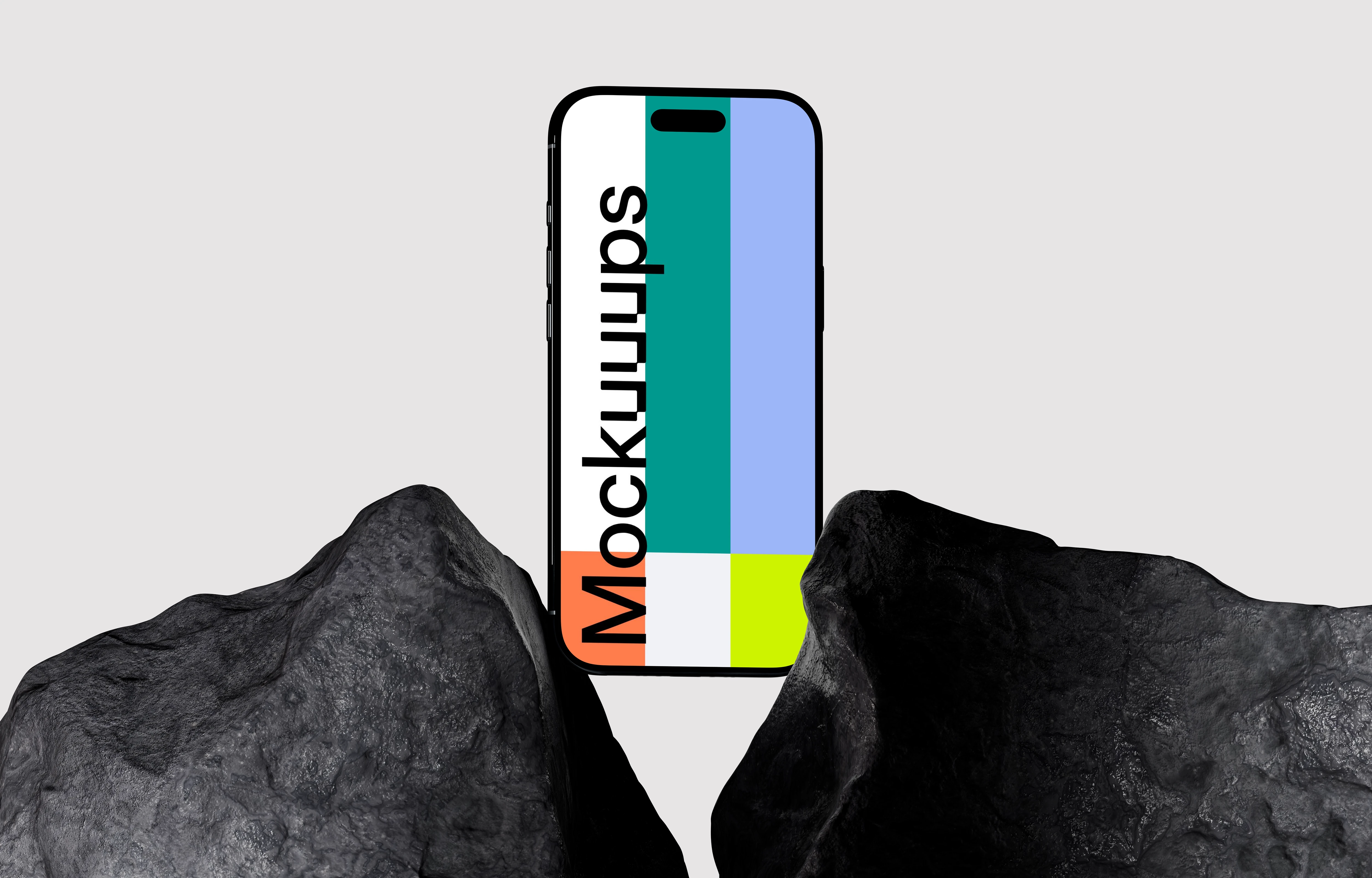 iPhone Air mockup between textured rocks
