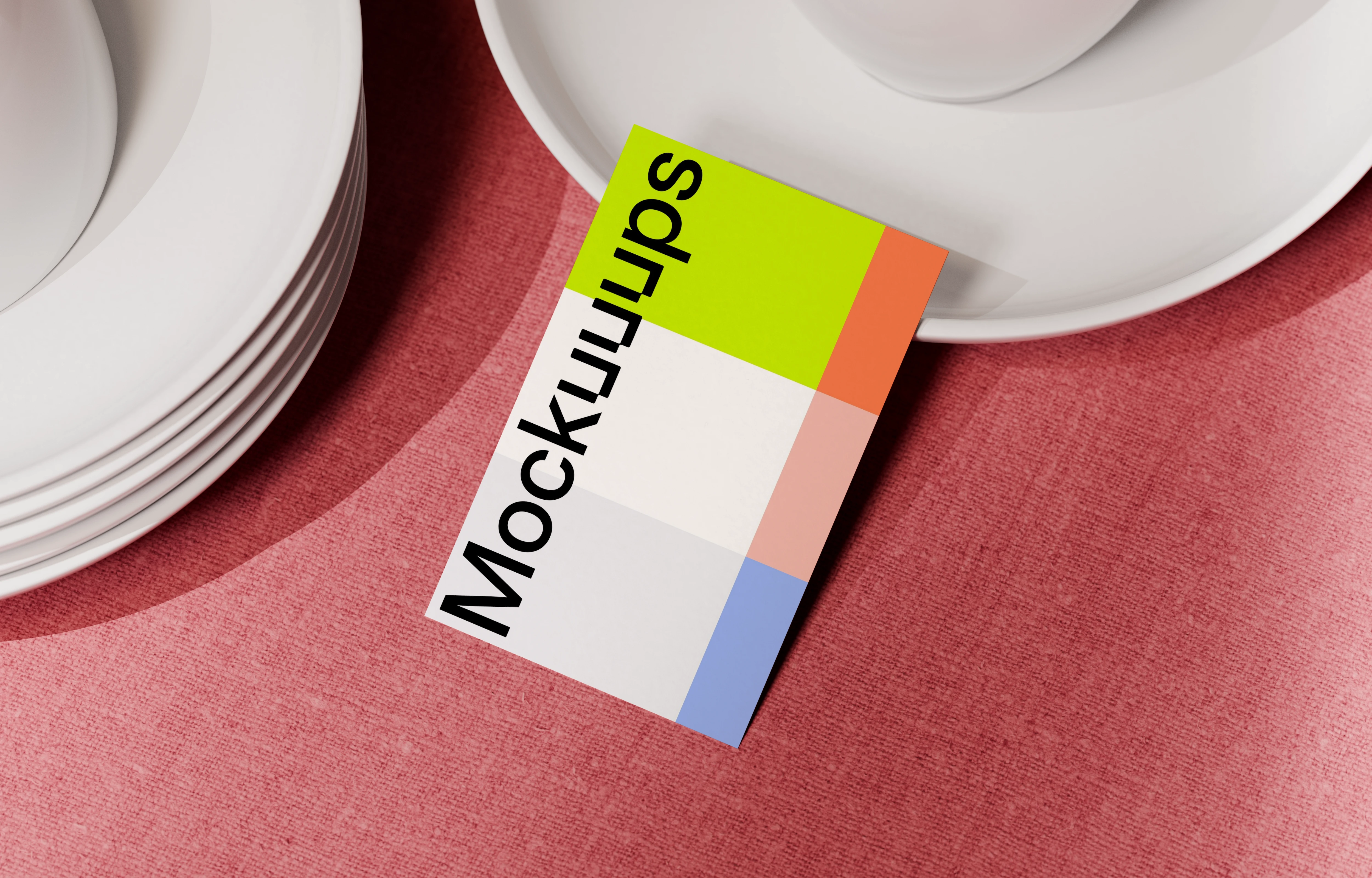 EU business card mockup on a dining table