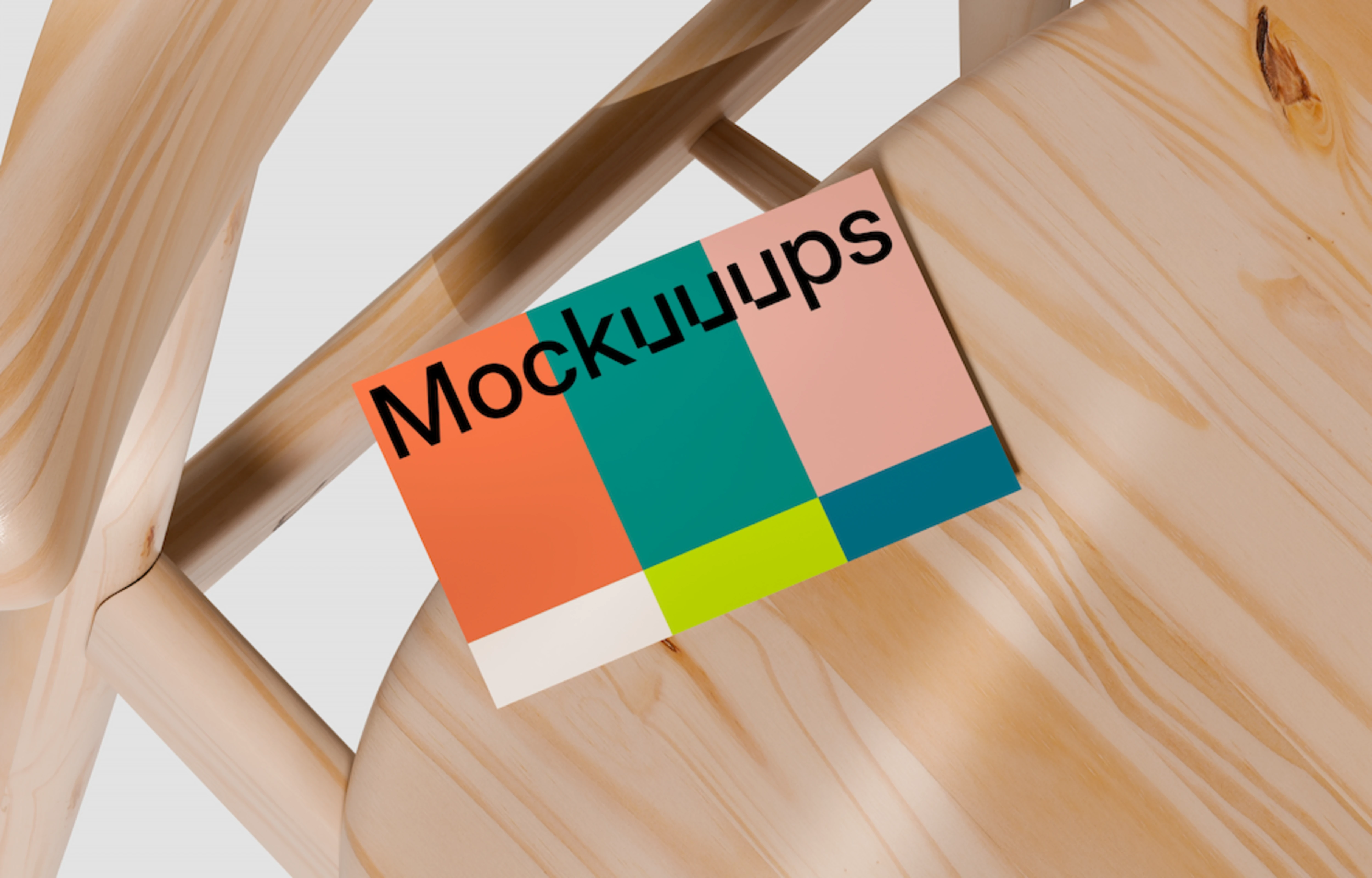 EU business card mockup on a wooden chair