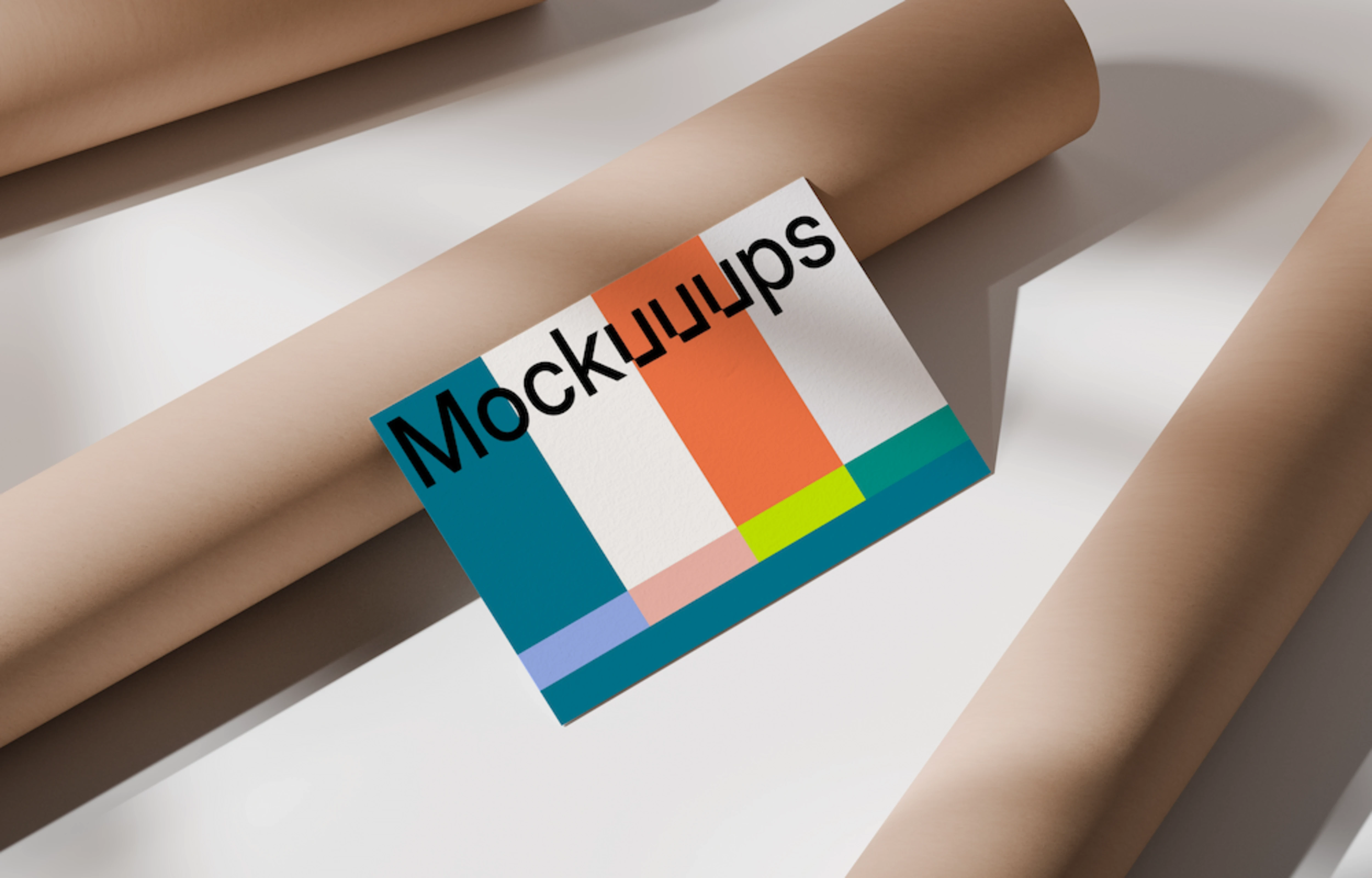 EU business card mockup with kraft paper rolls