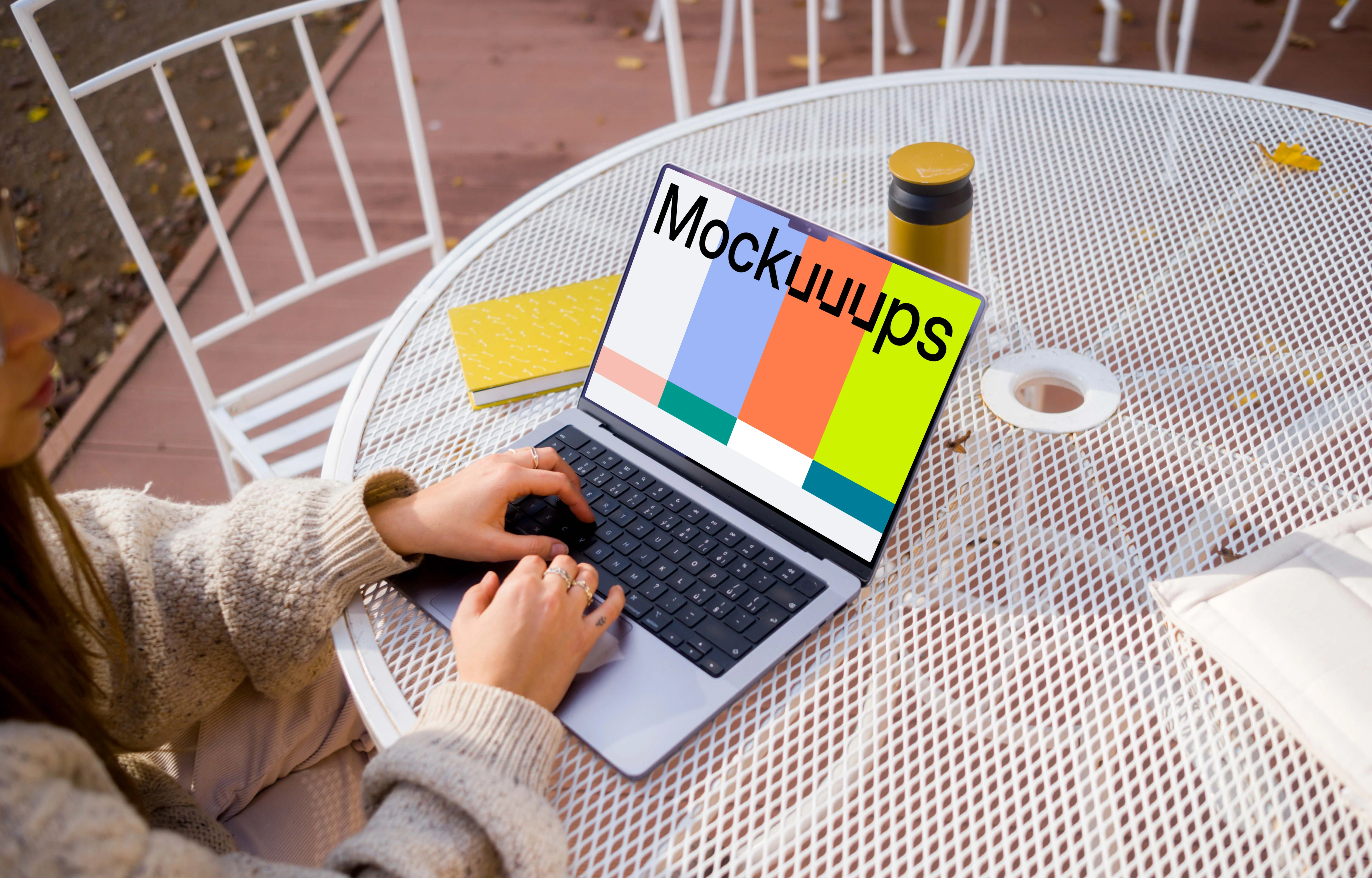 Female typing on a MacBook Pro 14 mockup