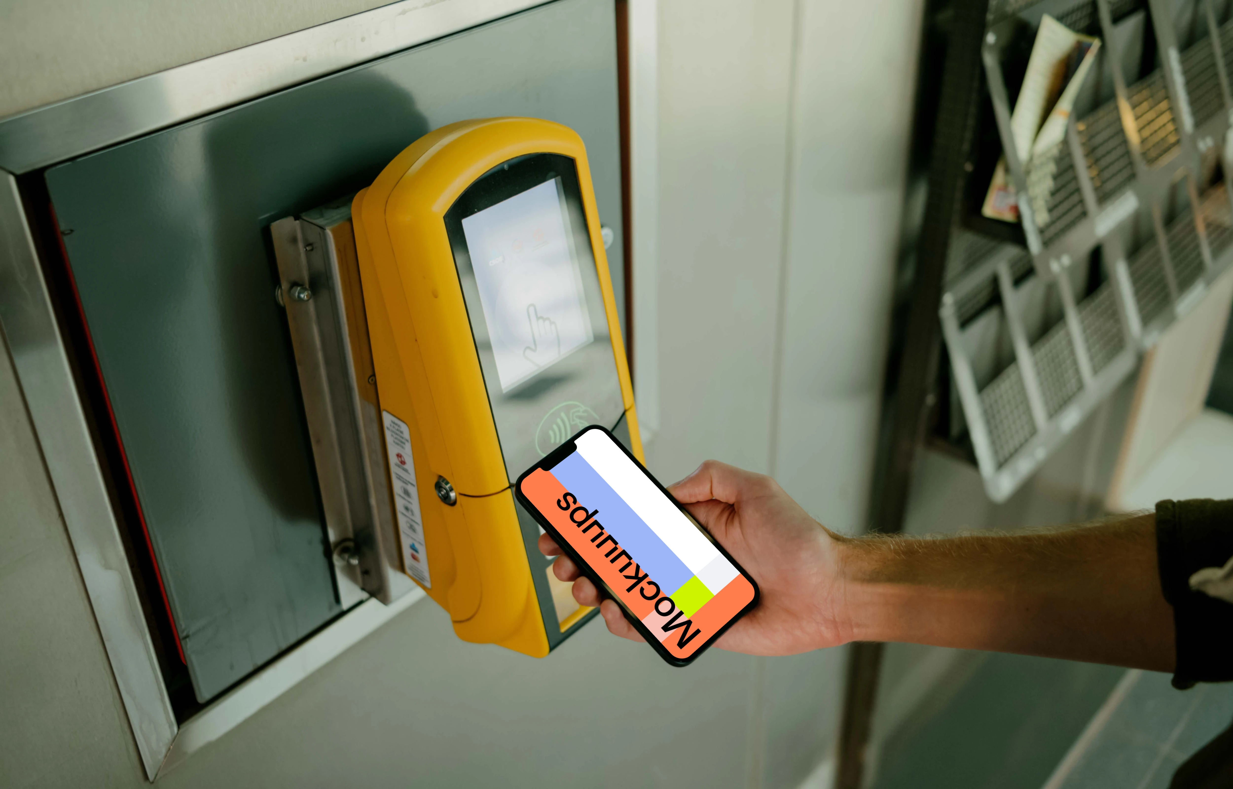 Buying public transport ticket with smartphone mockup