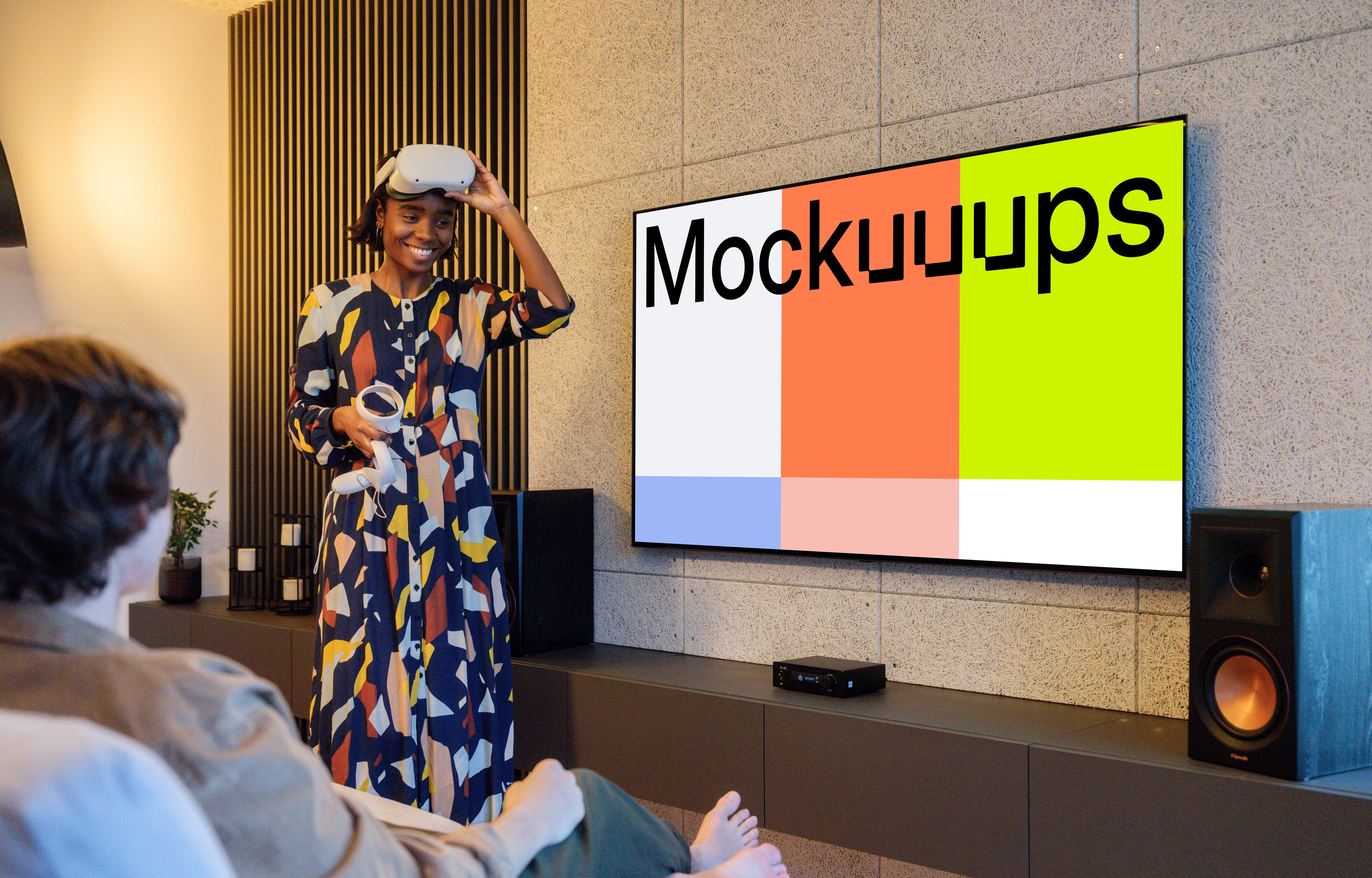 Mockup TV para juegos en un salón moderno