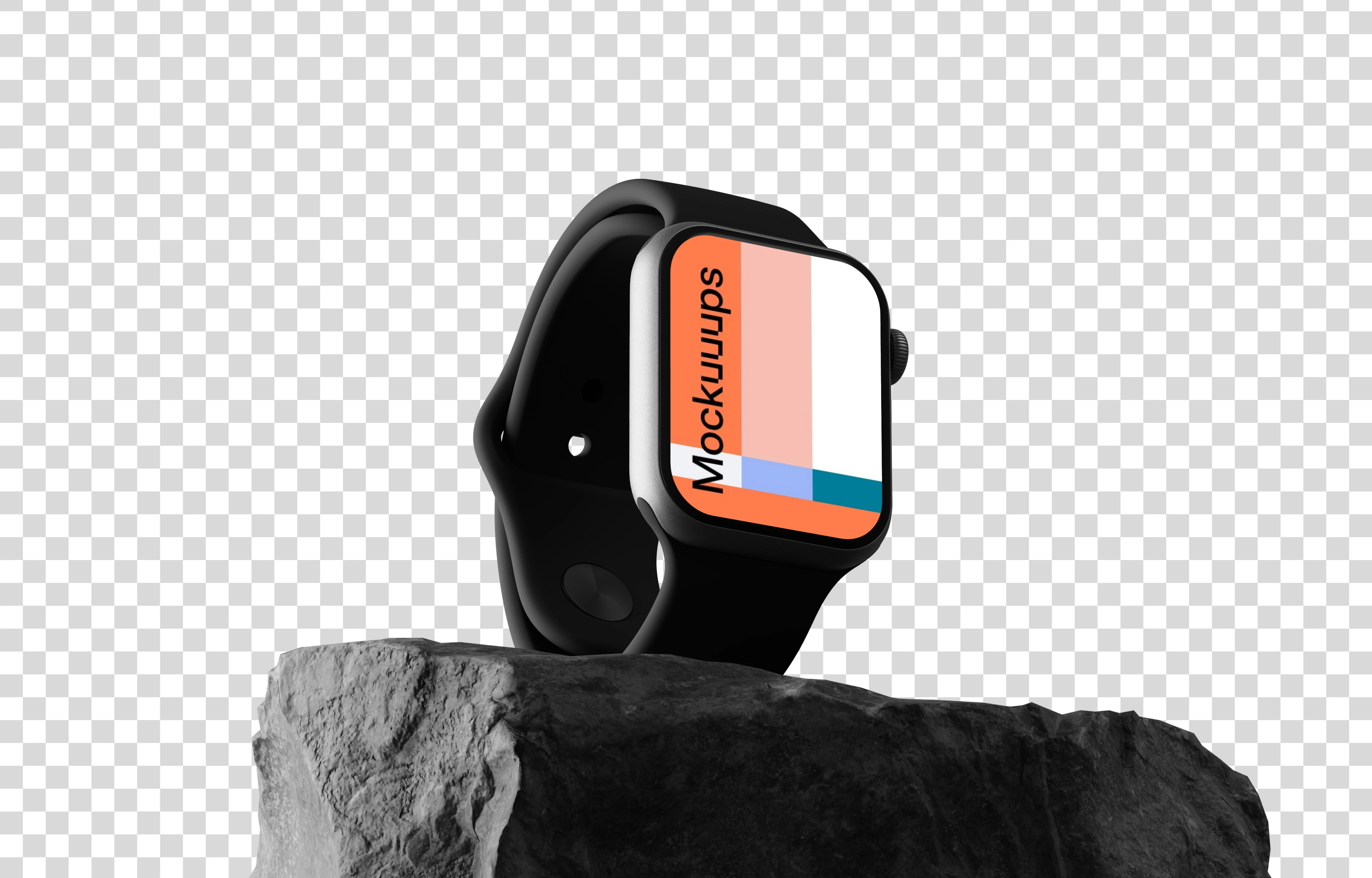 Apple Watch mockup on textured rock