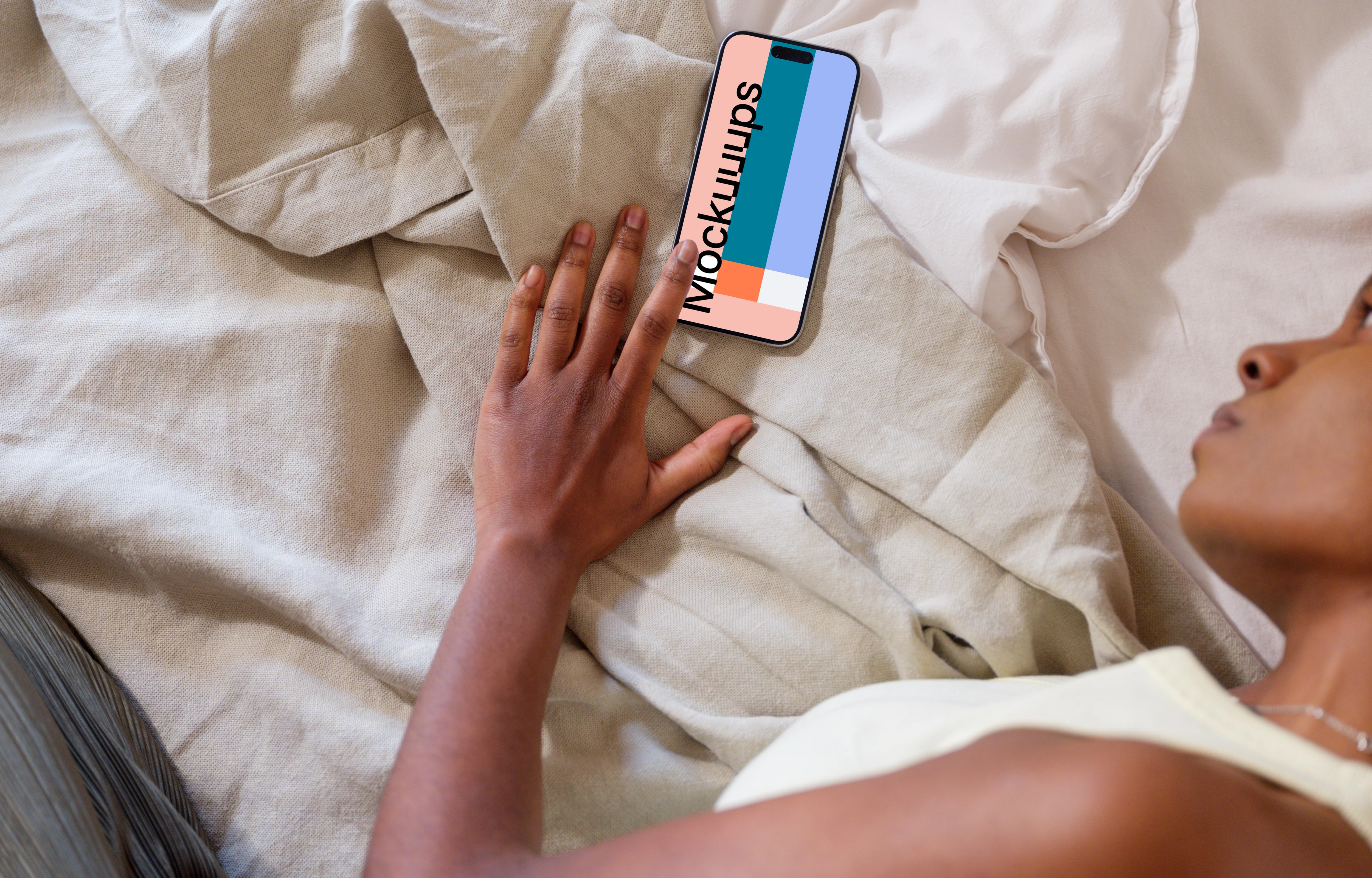 iPhone 15 Pro mockup in a relaxed home setting