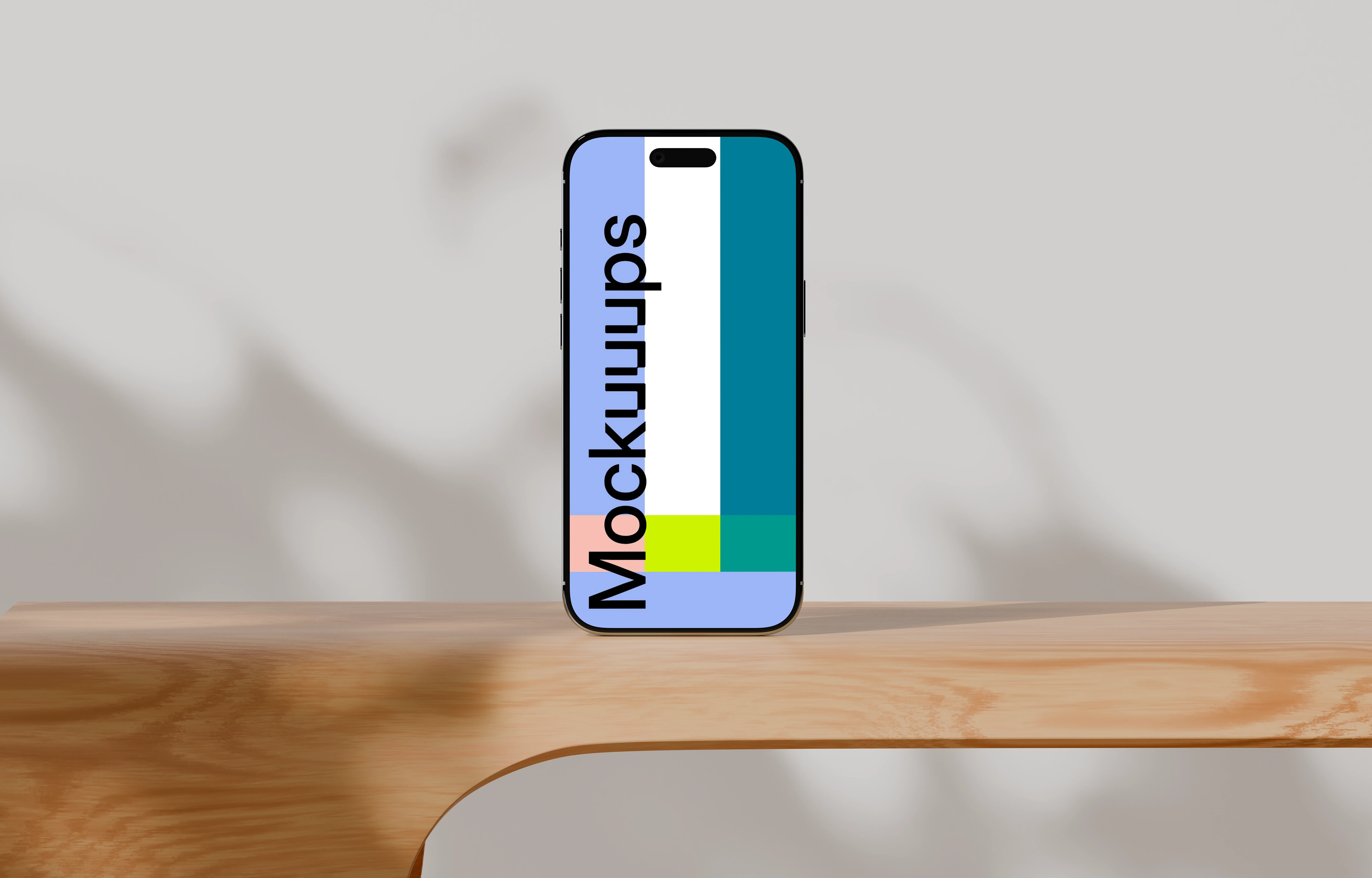 iPhone Air mockup on a wooden surface with soft shadows