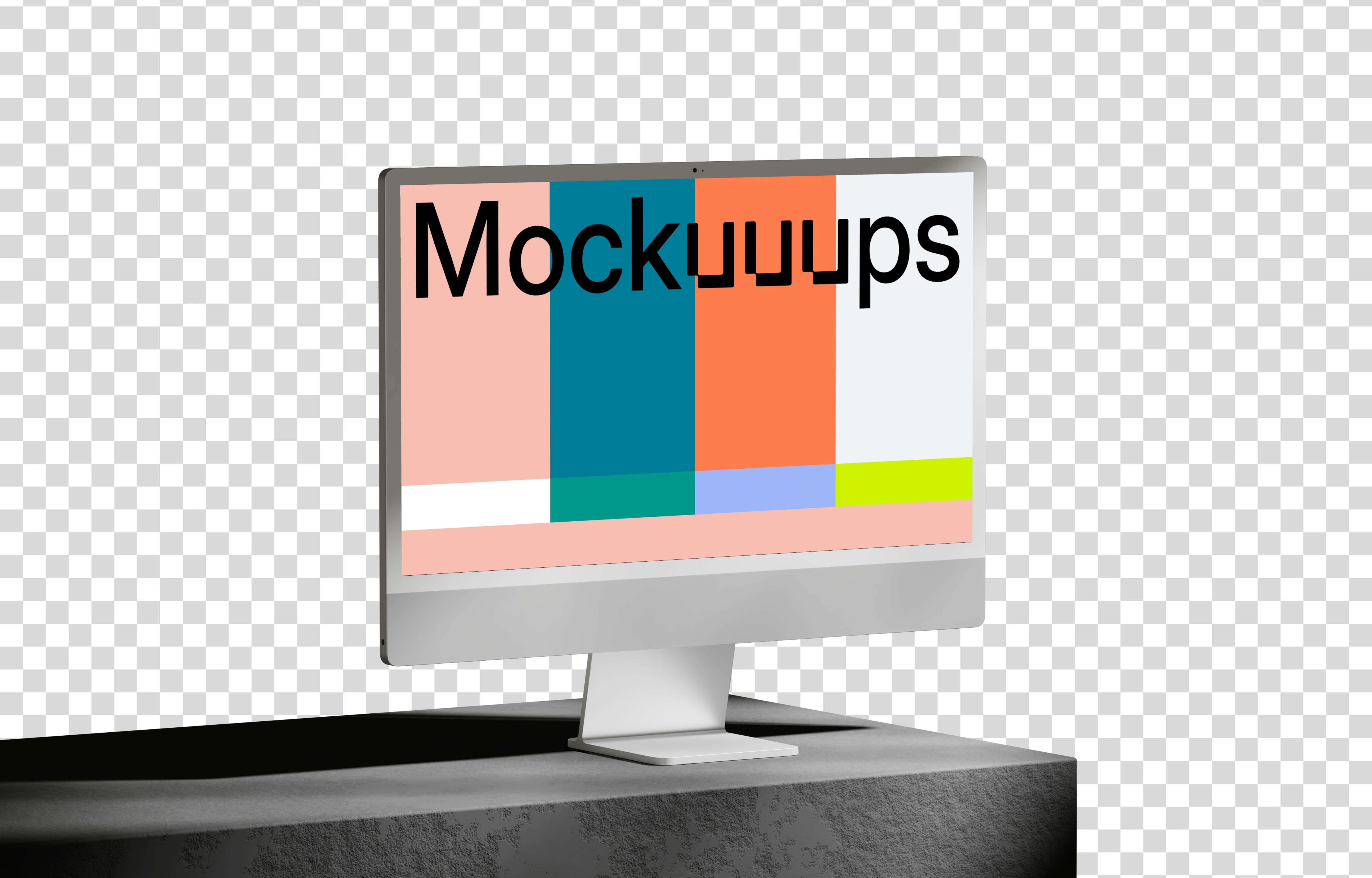 iMac 24-inch mockup on a textured surface with dramatic shadows