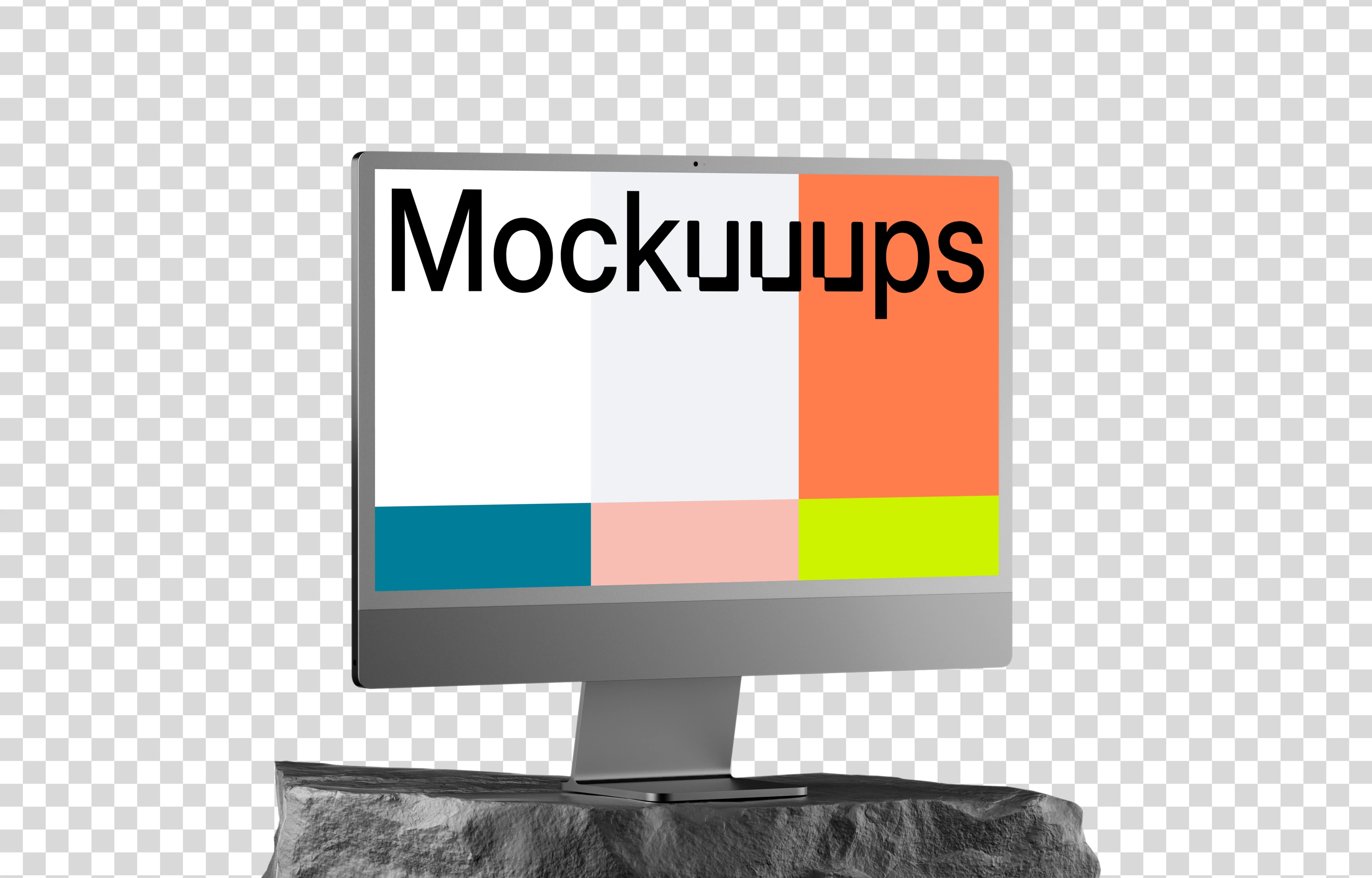 iMac 24 inch Mockup on Textured Rock Base with Isometric View
