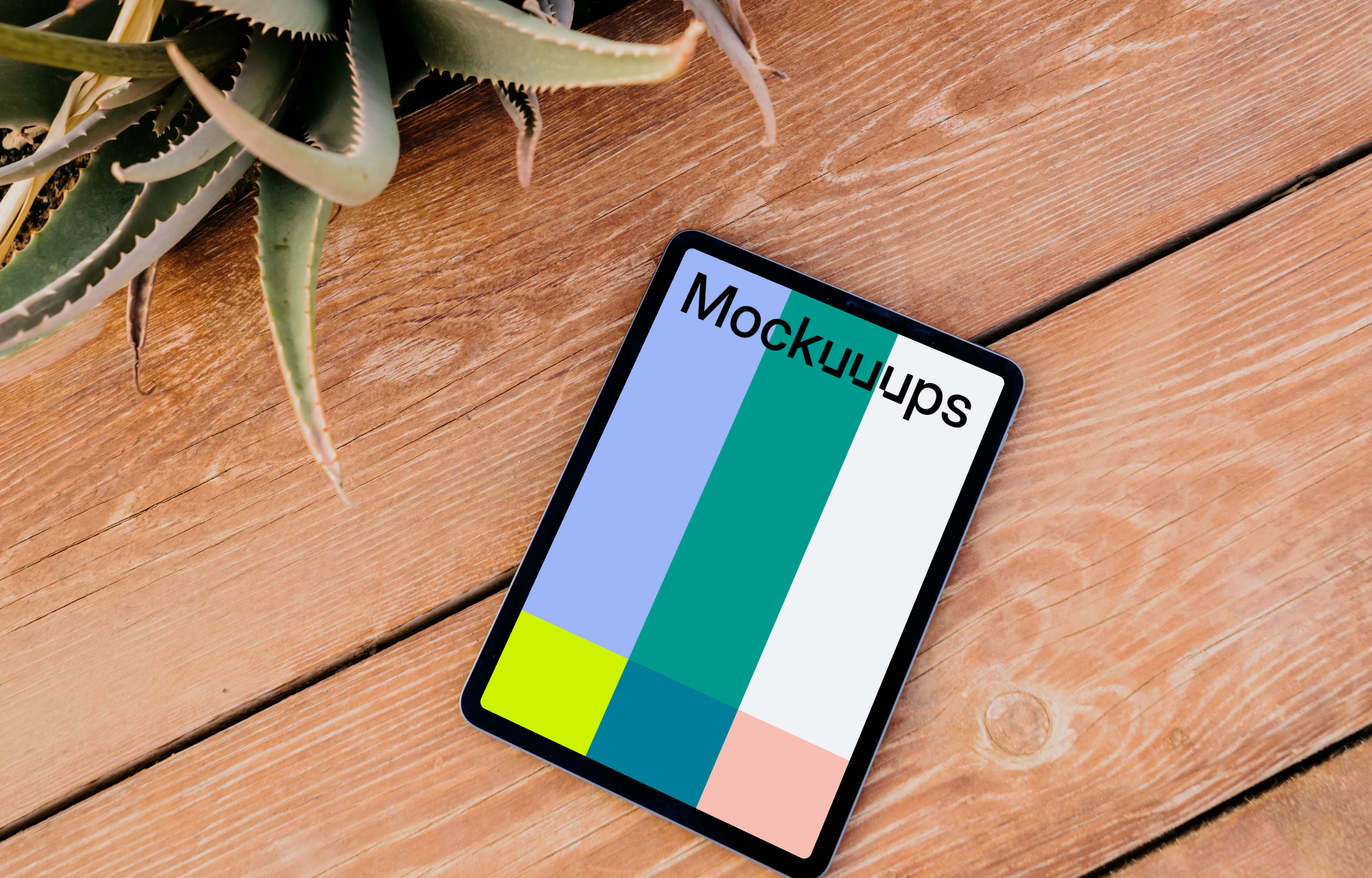 iPad Air mockup on a wooden floor