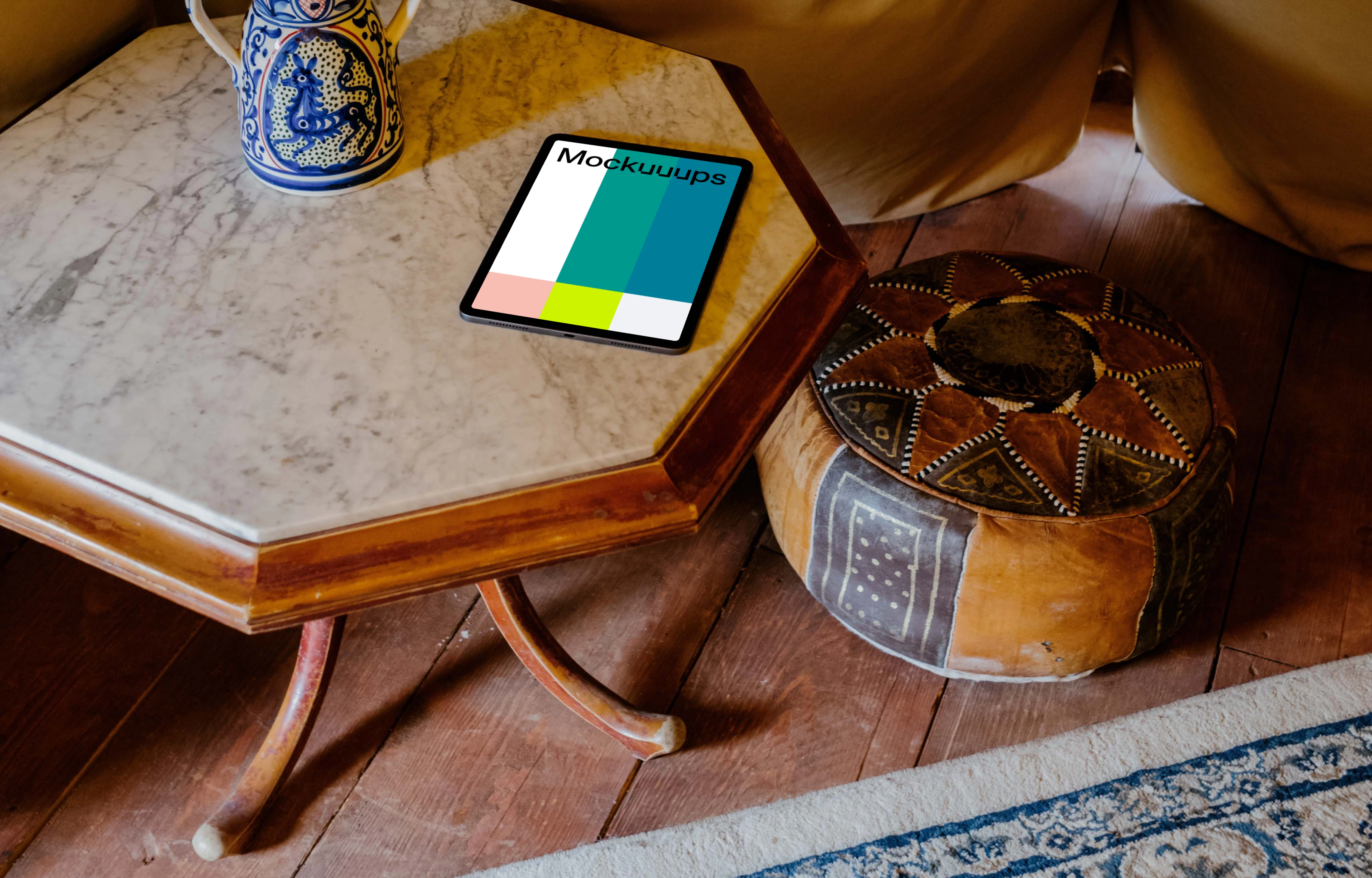 iPad Air mockup on an octagonal table