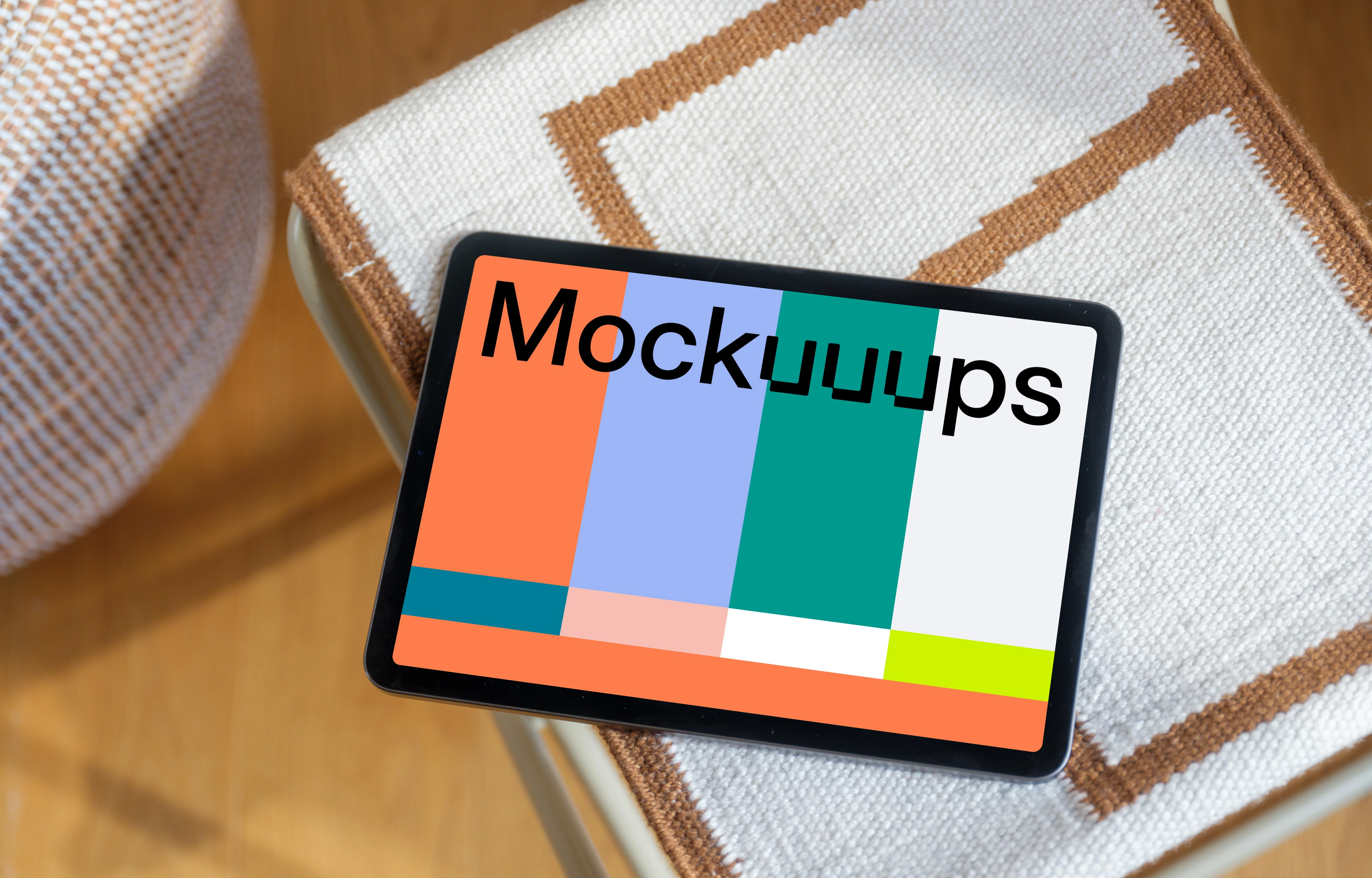 iPad Air mockup on cozy home fabric