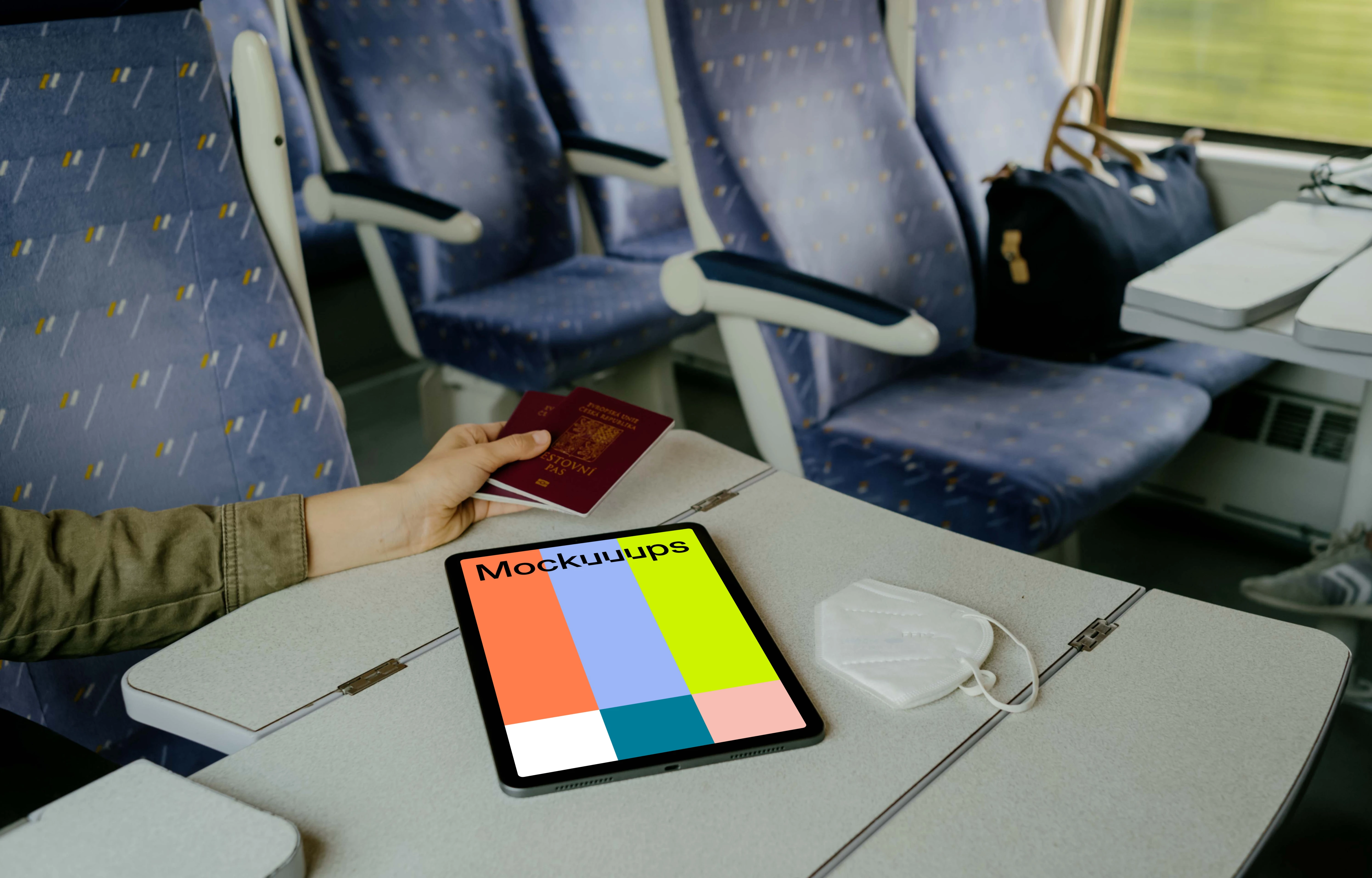iPad Air mockup on train table 