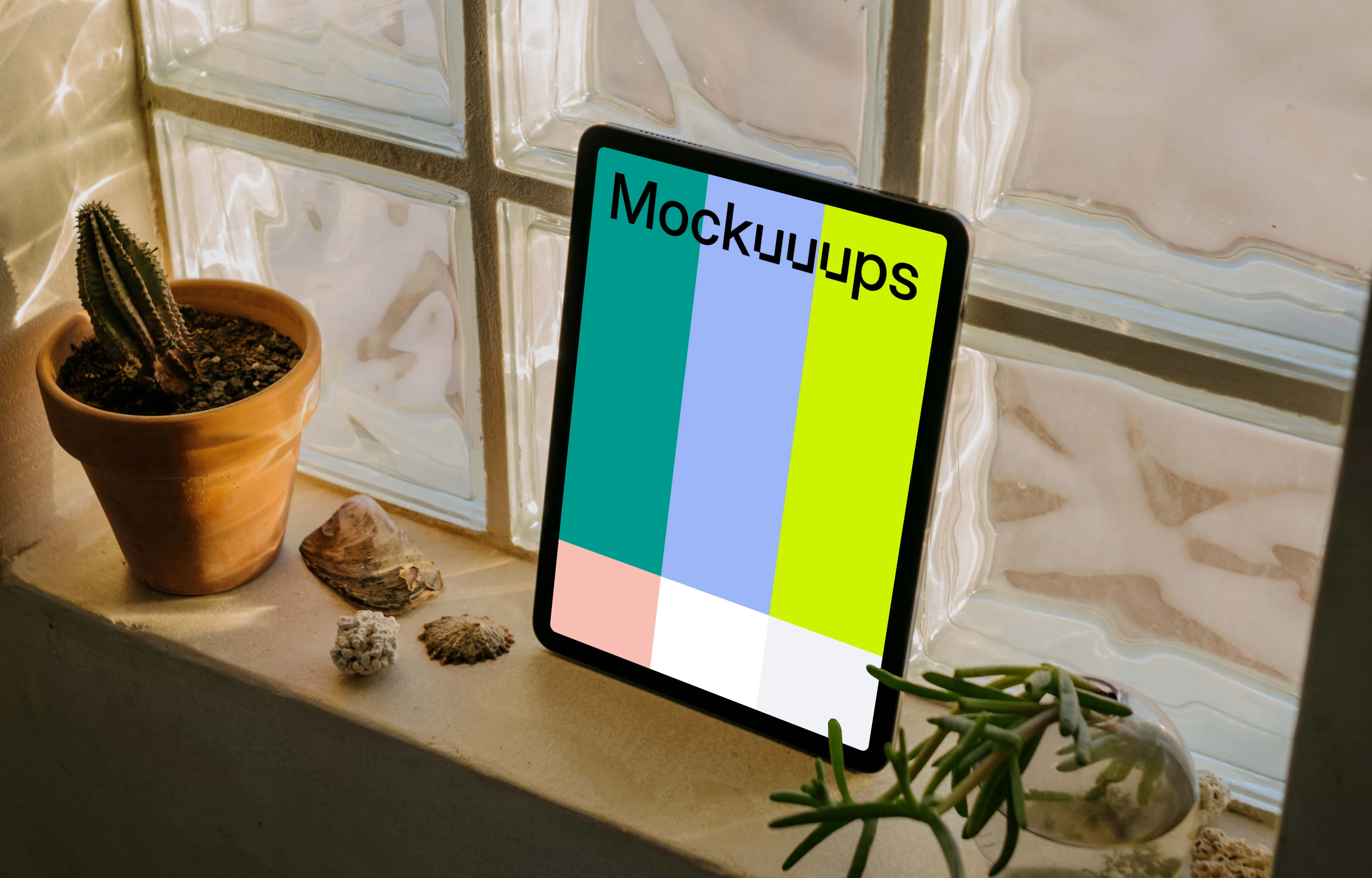 iPad Air mockup placed against a glass window