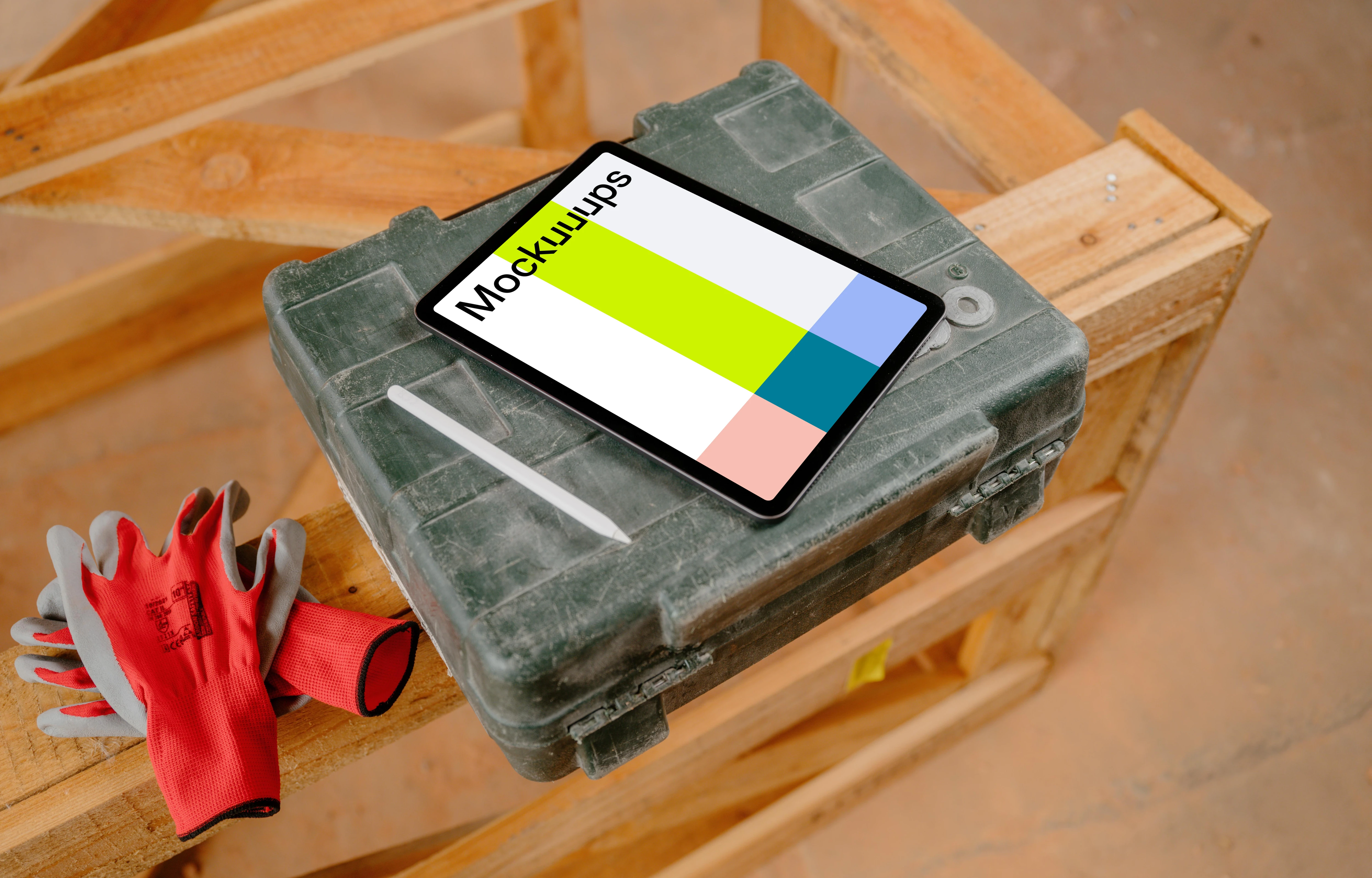 iPad Air placed on the construction equipment