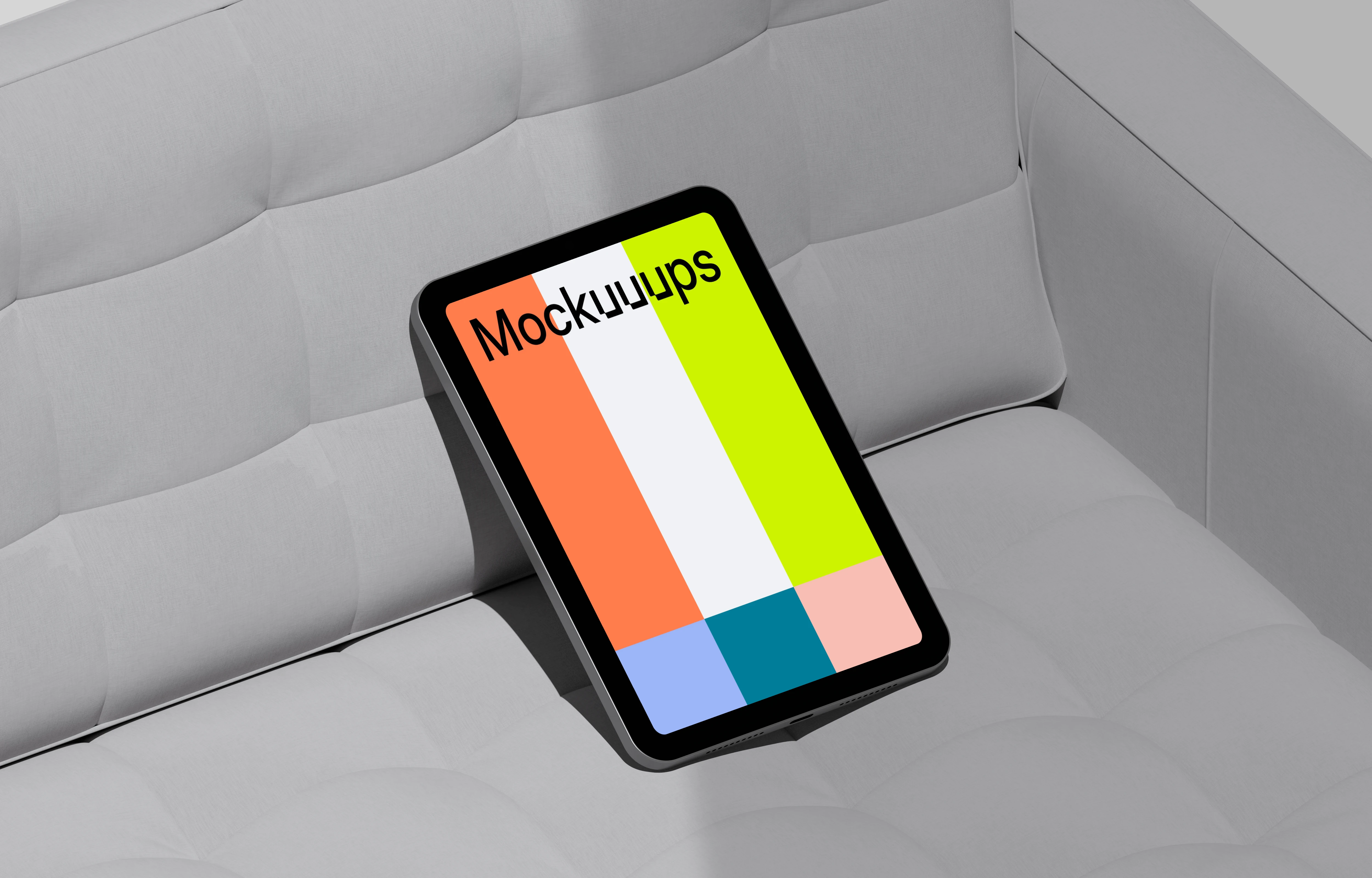 iPad Mini mockup on modern sofa