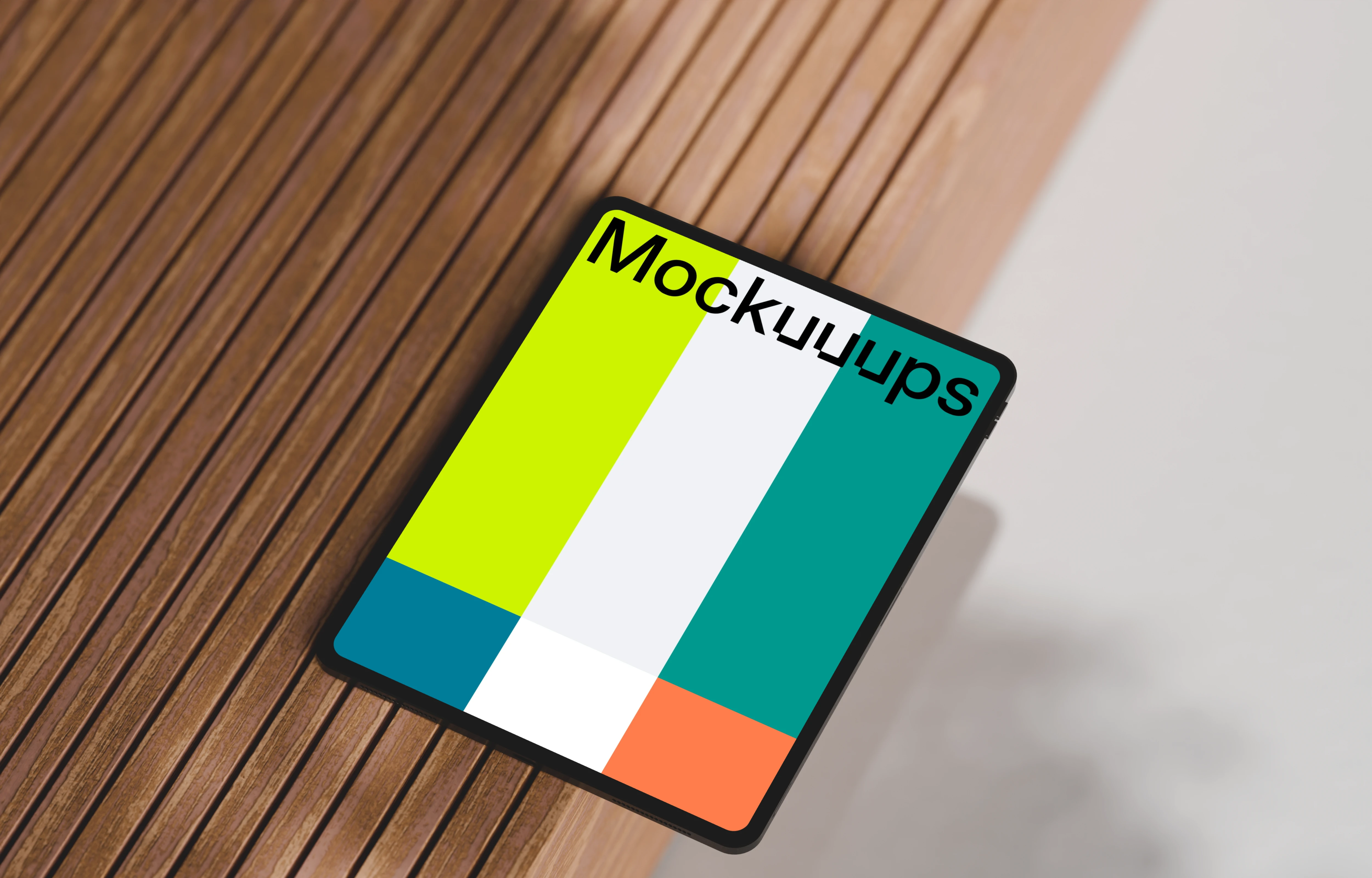 iPad Pro mockup on a wooden surface